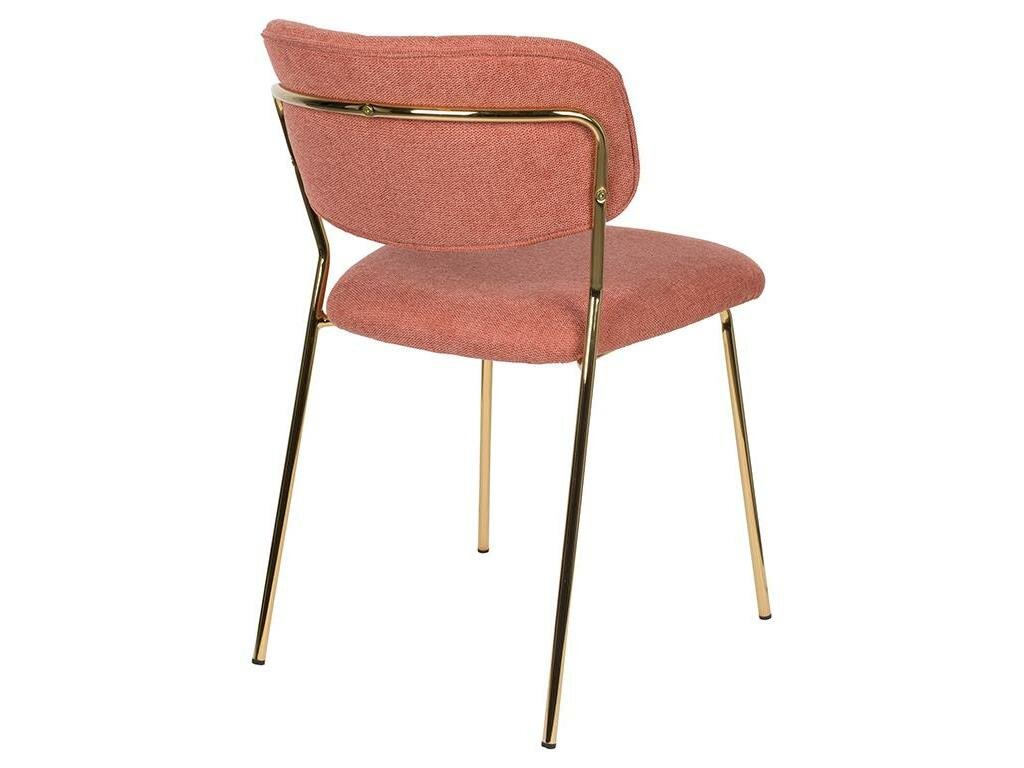 Esszimmerstuhl in Rosa mit gepolsterter Sitzfläche und Rückenlehne  goldfarbenes Gestell  Ansicht von hinten