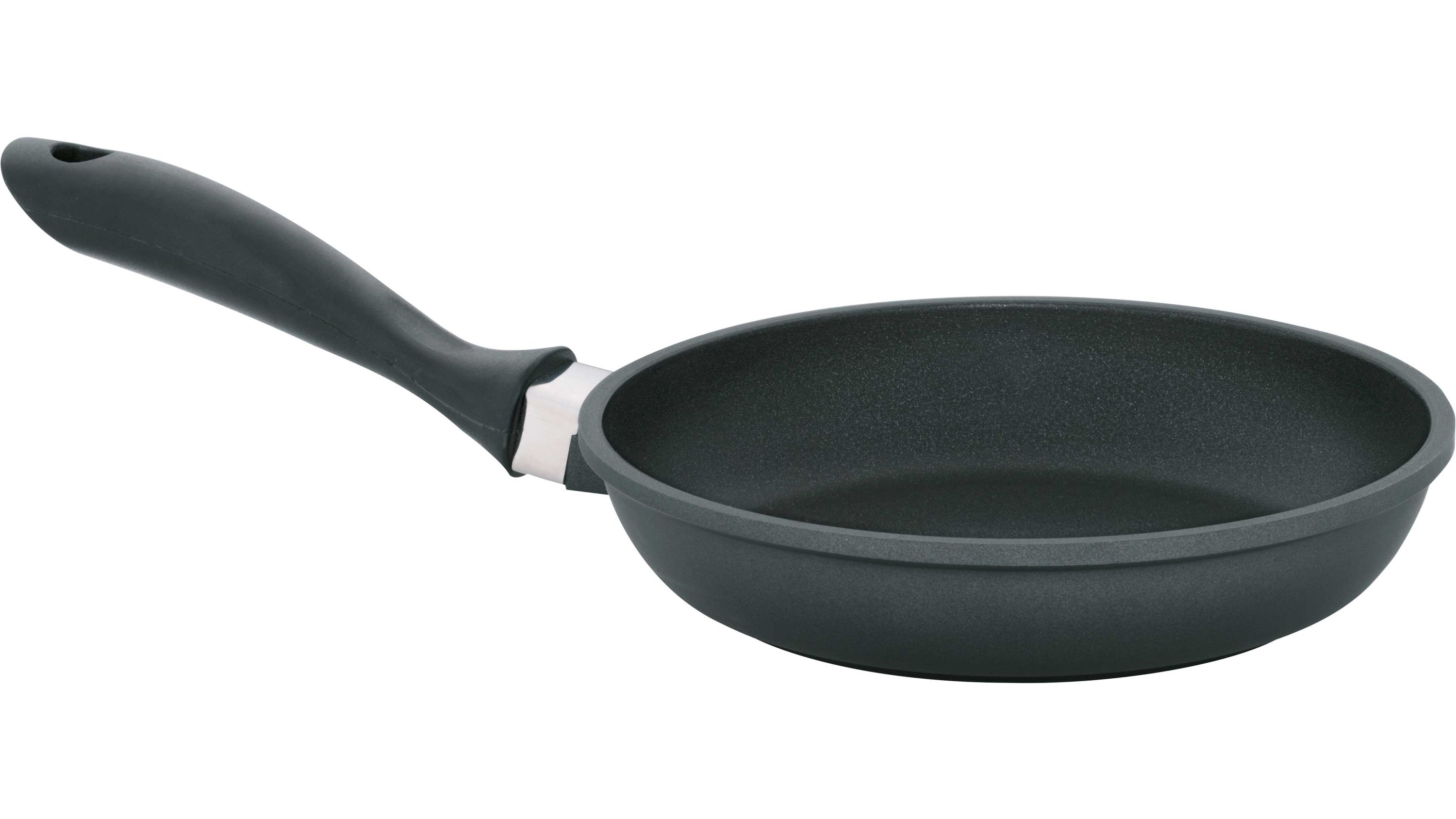 Runde schwarze Bratpfanne mit langem Griff
