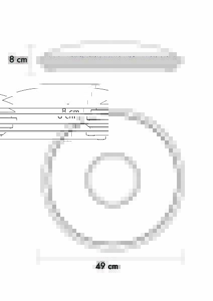 Technische Darstellung der Montageart einer runden Deckenleuchte mit Symbolen für Lichtausrichtung und Befestigung