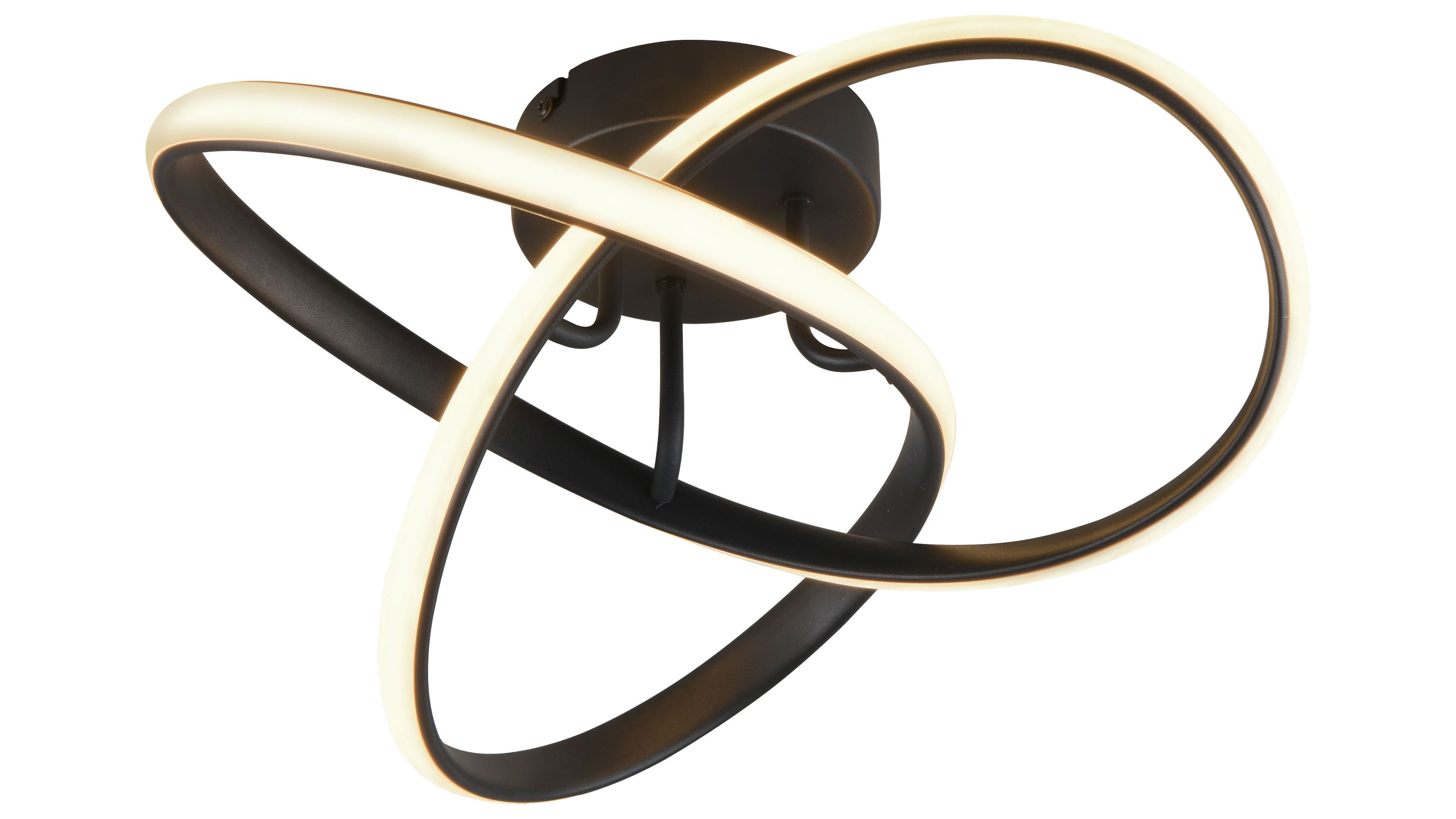 Moderne Deckenlampe mit schwarzen Ringen Deckenlampe mit zwei ineinander verschlungenen schwarzen Ringen mit integrierter Beleuchtung