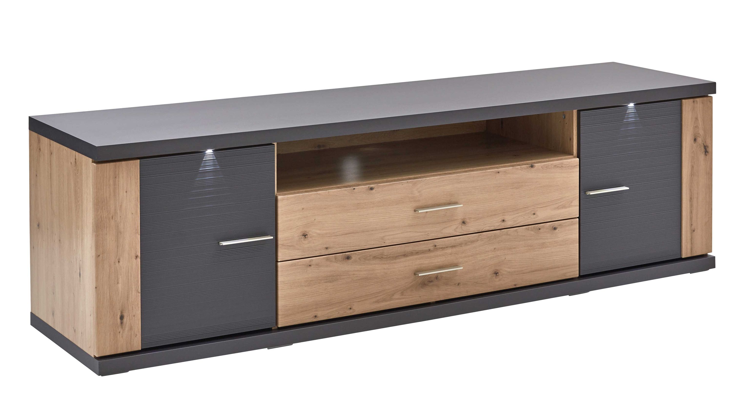 Medien-Lowboard Manhattan Grau & Eiche Artisan zwei Türen, zwei Schubladen, Länge ca. 207 cm