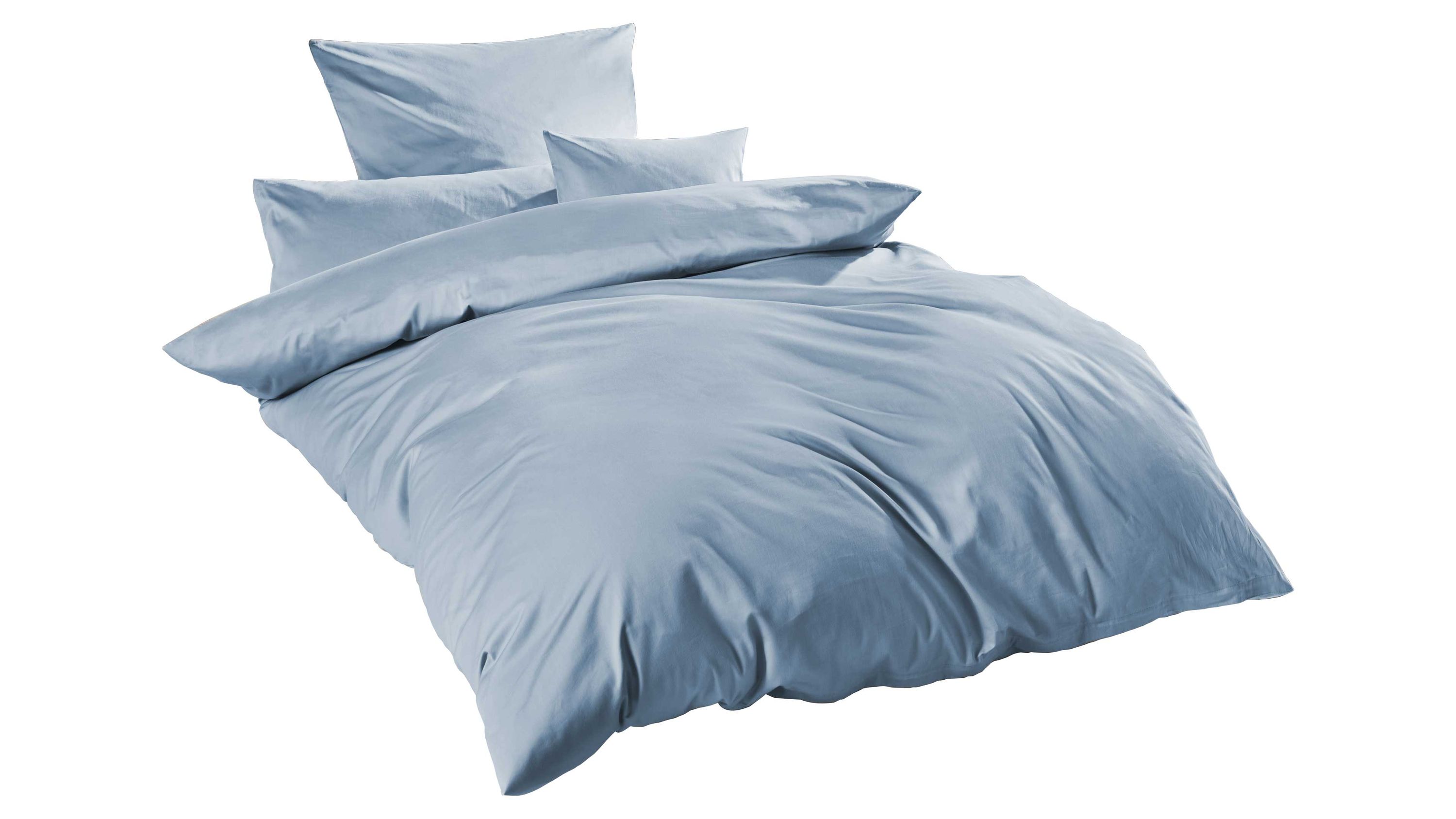 Zweiteilige Bettwäsche in rauchblau mit Kissenbezügen und Bettbezug