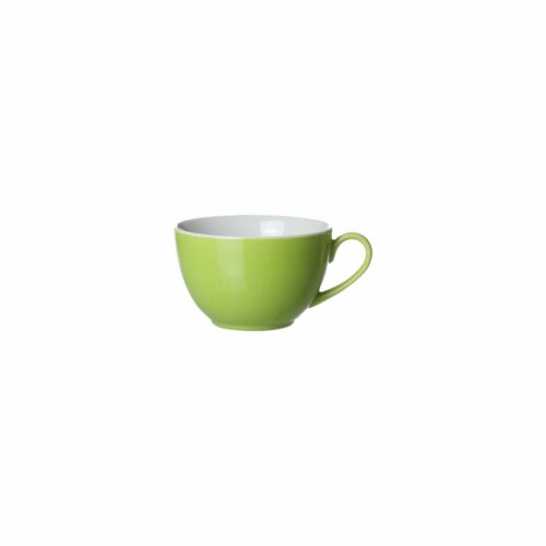 Grüne Kaffeetasse mit Henkel und weißer Innenseite