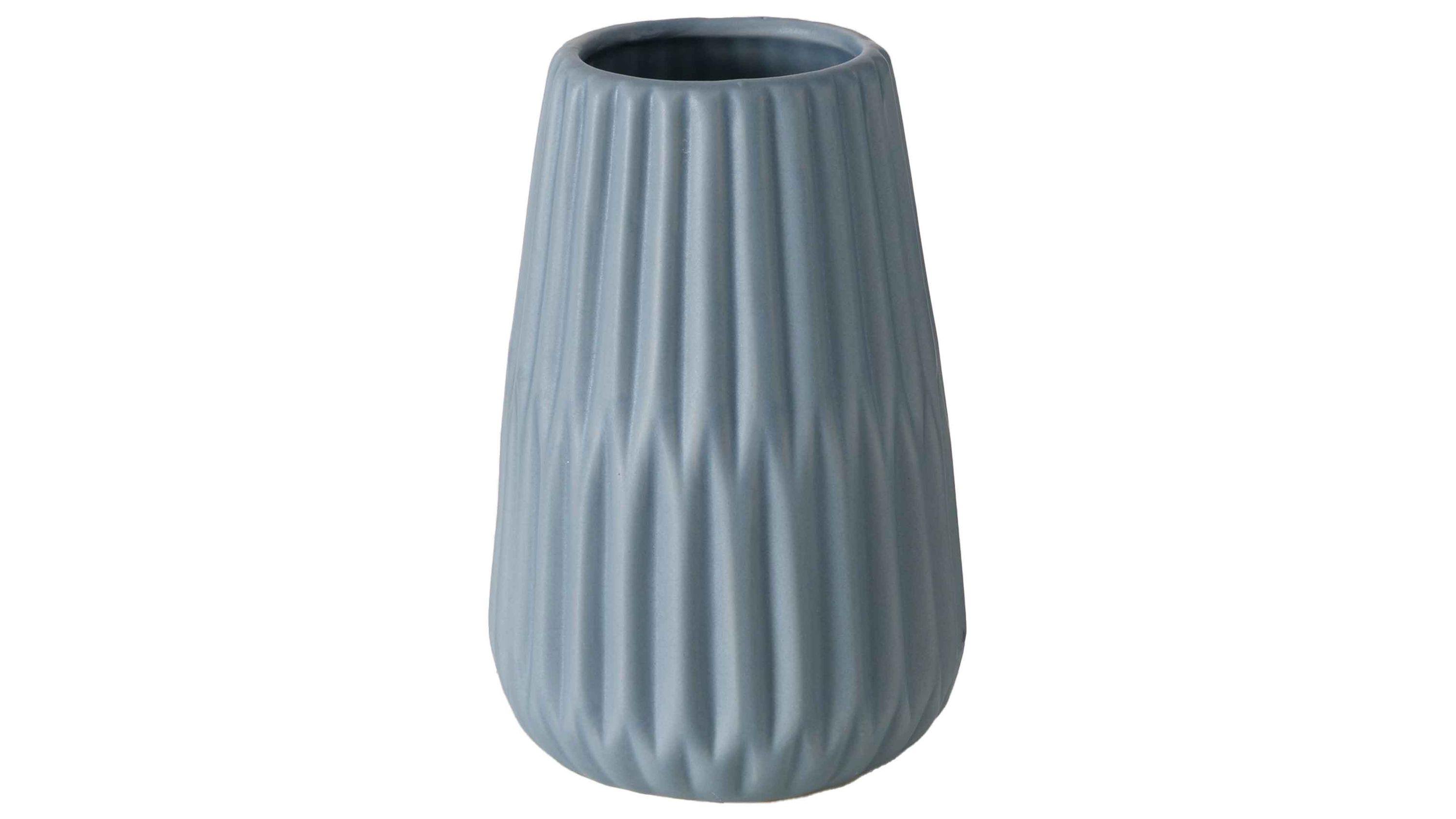 Blaue Vase mit geriffelter Oberfläche und schmaler Öffnung