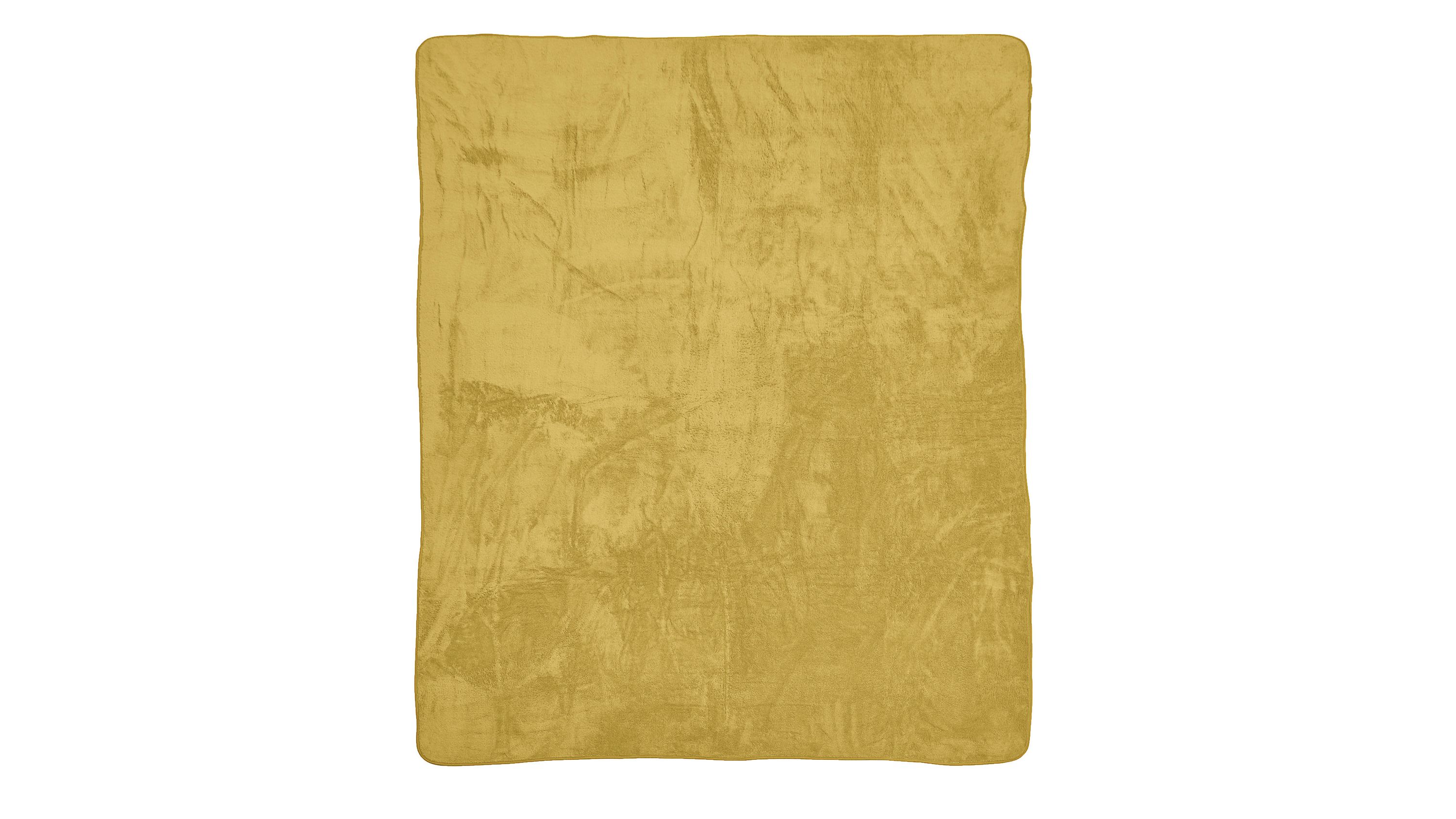 Rechteckige Wohndecke in goldgelber Farbe mit weichem Teddystoff