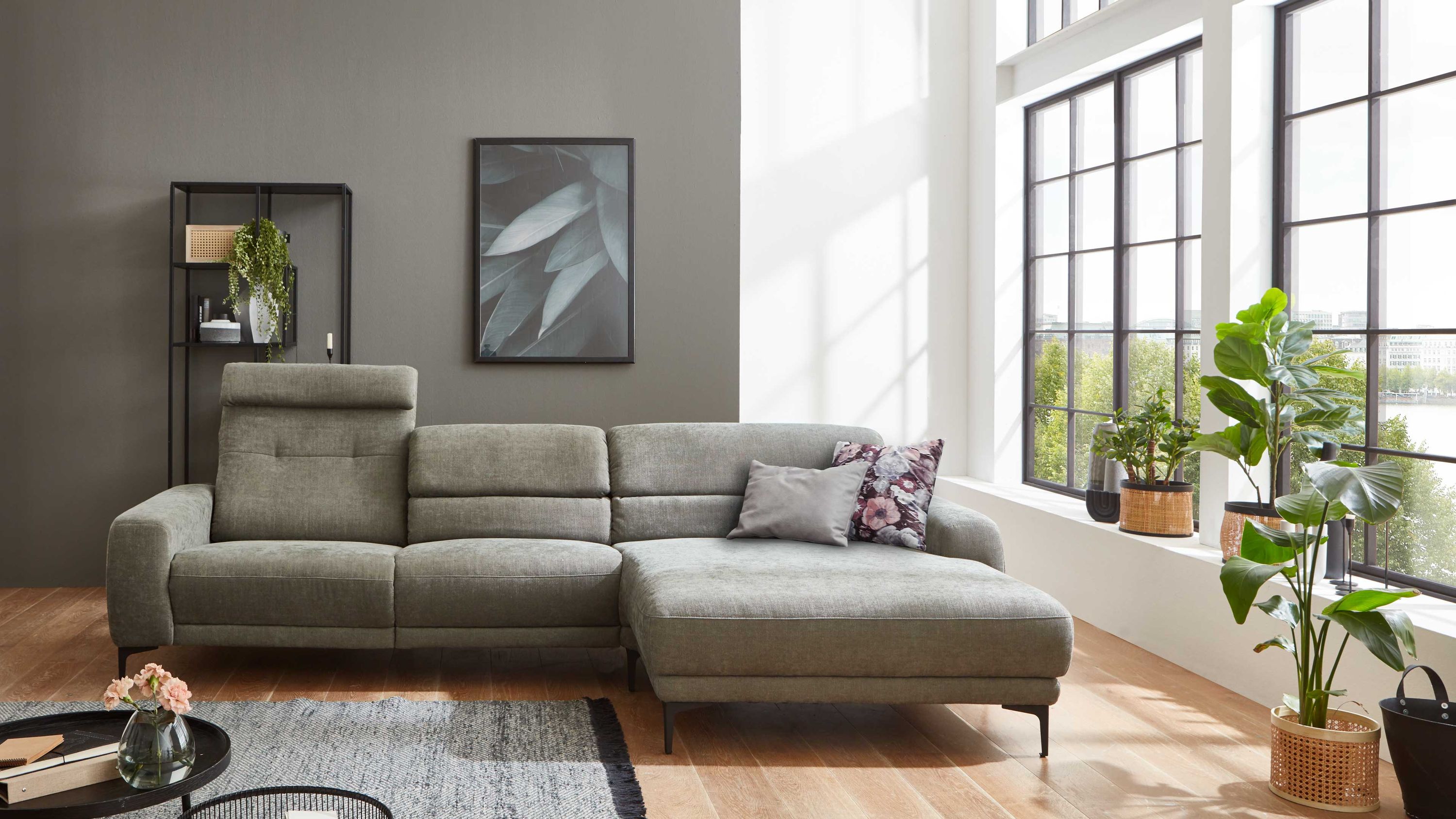 COMFORT SMART Serie Fenja - Ecksofa dunkelgrüner Strukturstoff Yelda & schwarze Metallfüße 866 - Stellfläche ca. 298 x 162 cm