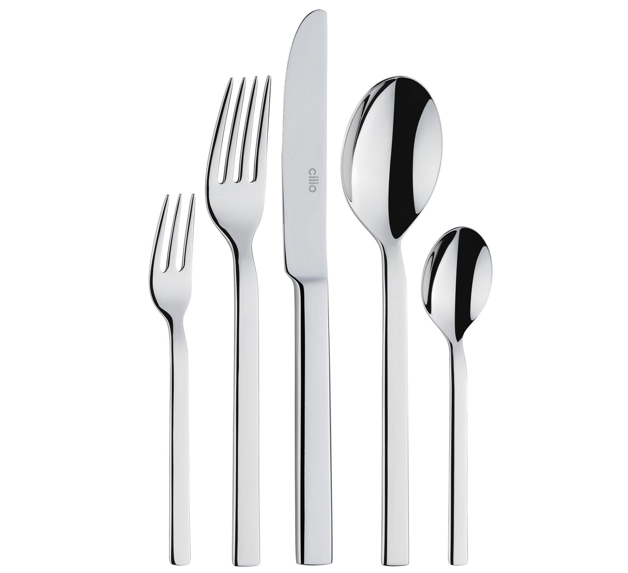 Besteckset mit Messer Gabel Löffel kleiner Gabel und kleinem Löffel aus silbernem Metall