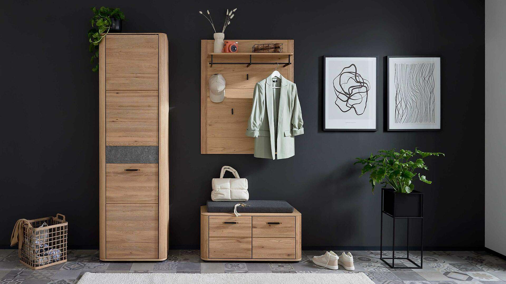 Wohn Concept Garderoben Set Interliving Serie 6014 Wildeiche Granitfurnier dreiteilig