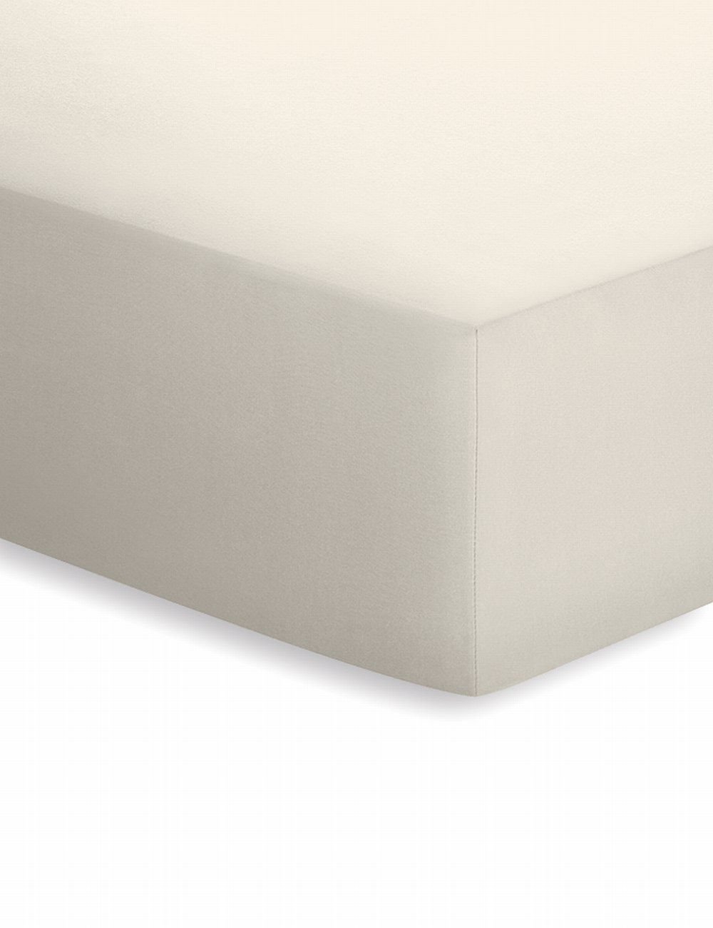 Helles Spannbetttuch in Beige  elastisch und glatt über Matratzen-Ecke gespannt