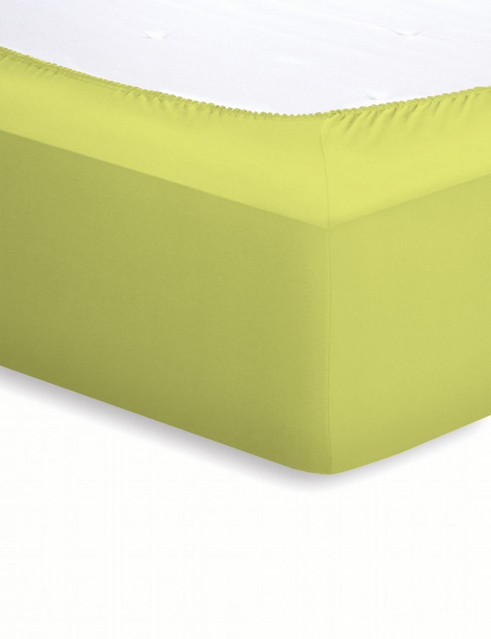 Nahaufnahme einer Matratze mit straff gespanntem Kiwi Spannbettlaken über der Ecke.