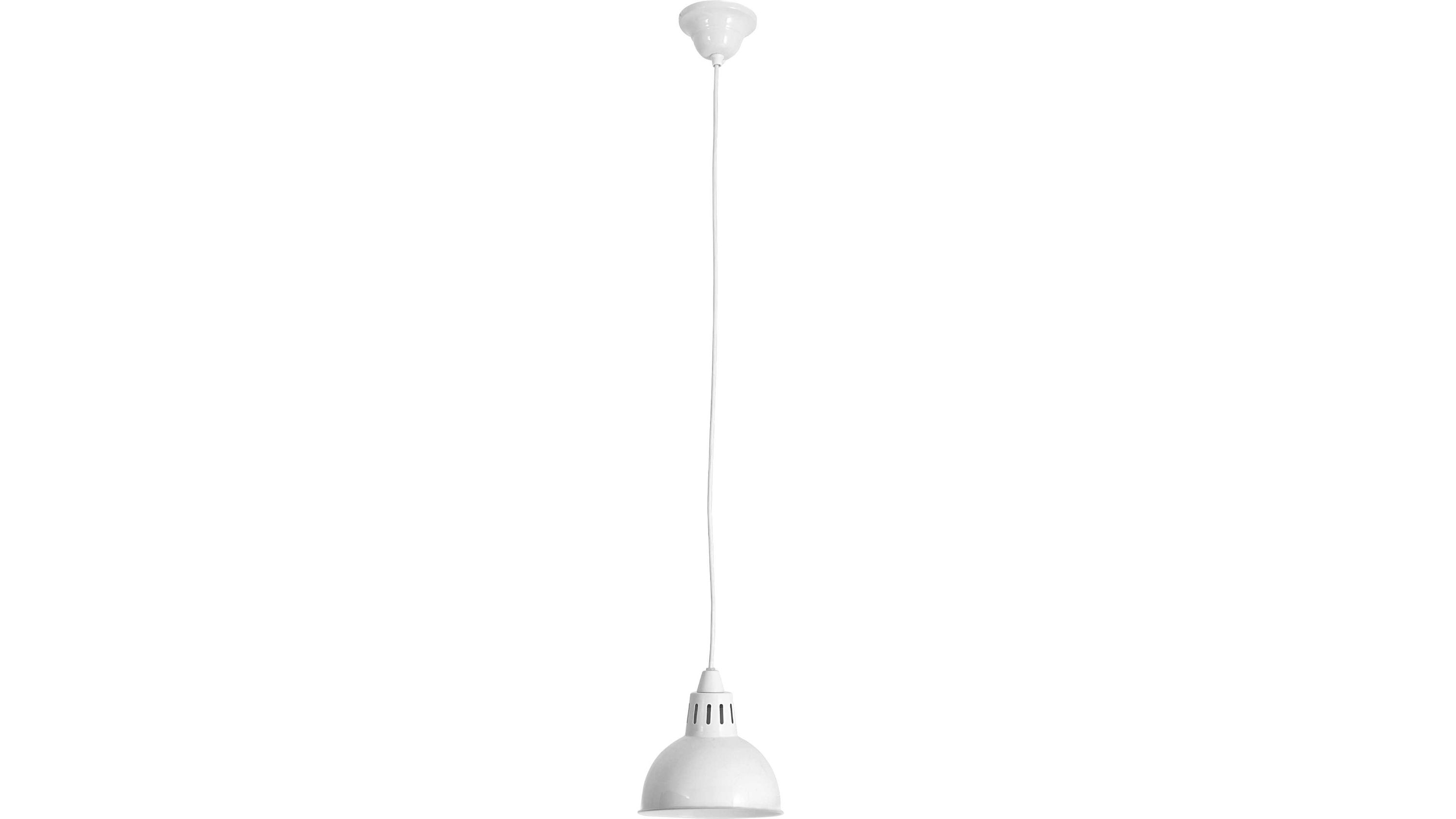 Runde Pendelleuchte mit elfenbeinfarbenem Schirm und weißem Kabel