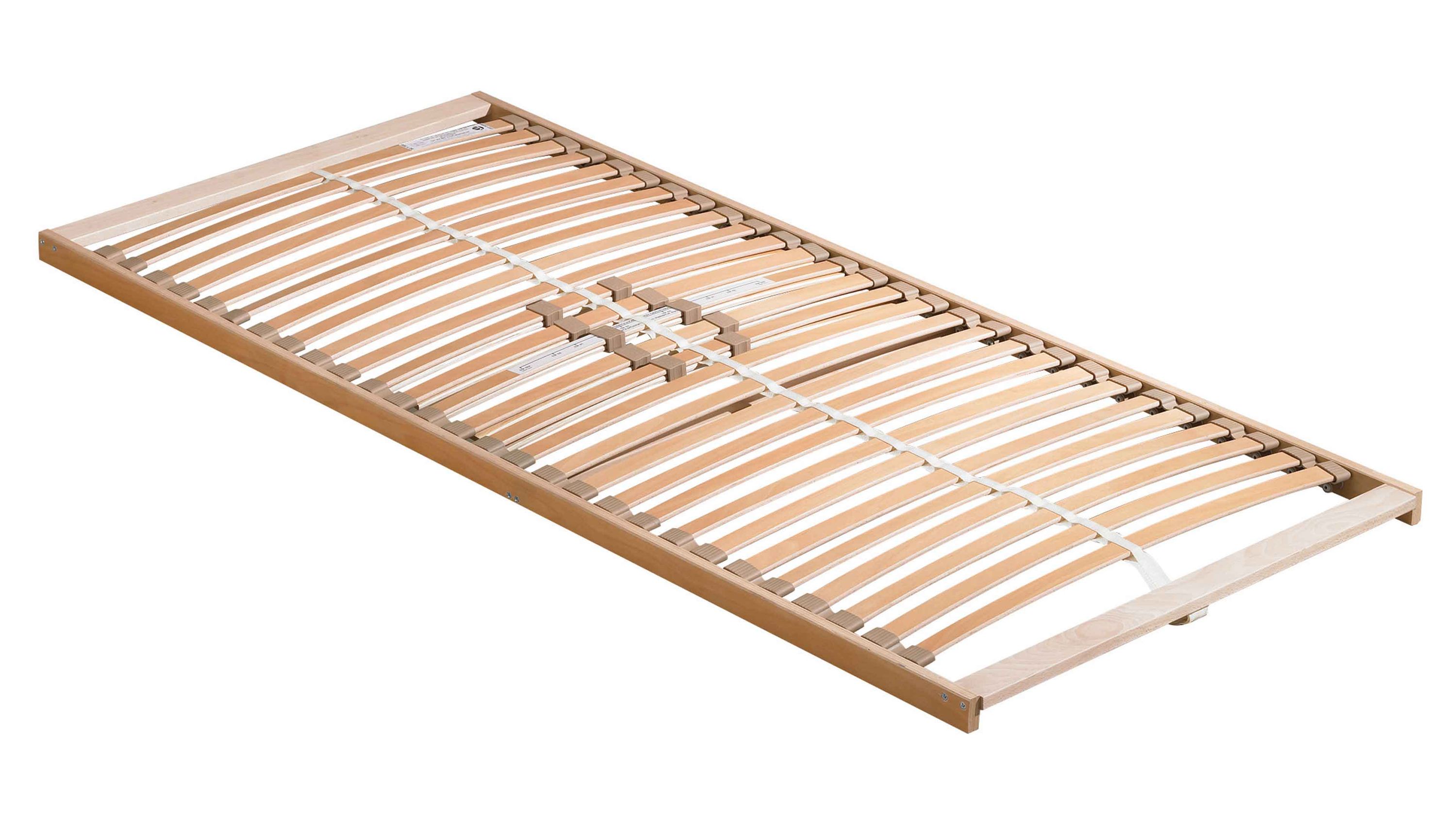 Lattenrahmen mit gebogenen Holzlatten und Holzrahmen in natürlicher Farbe
