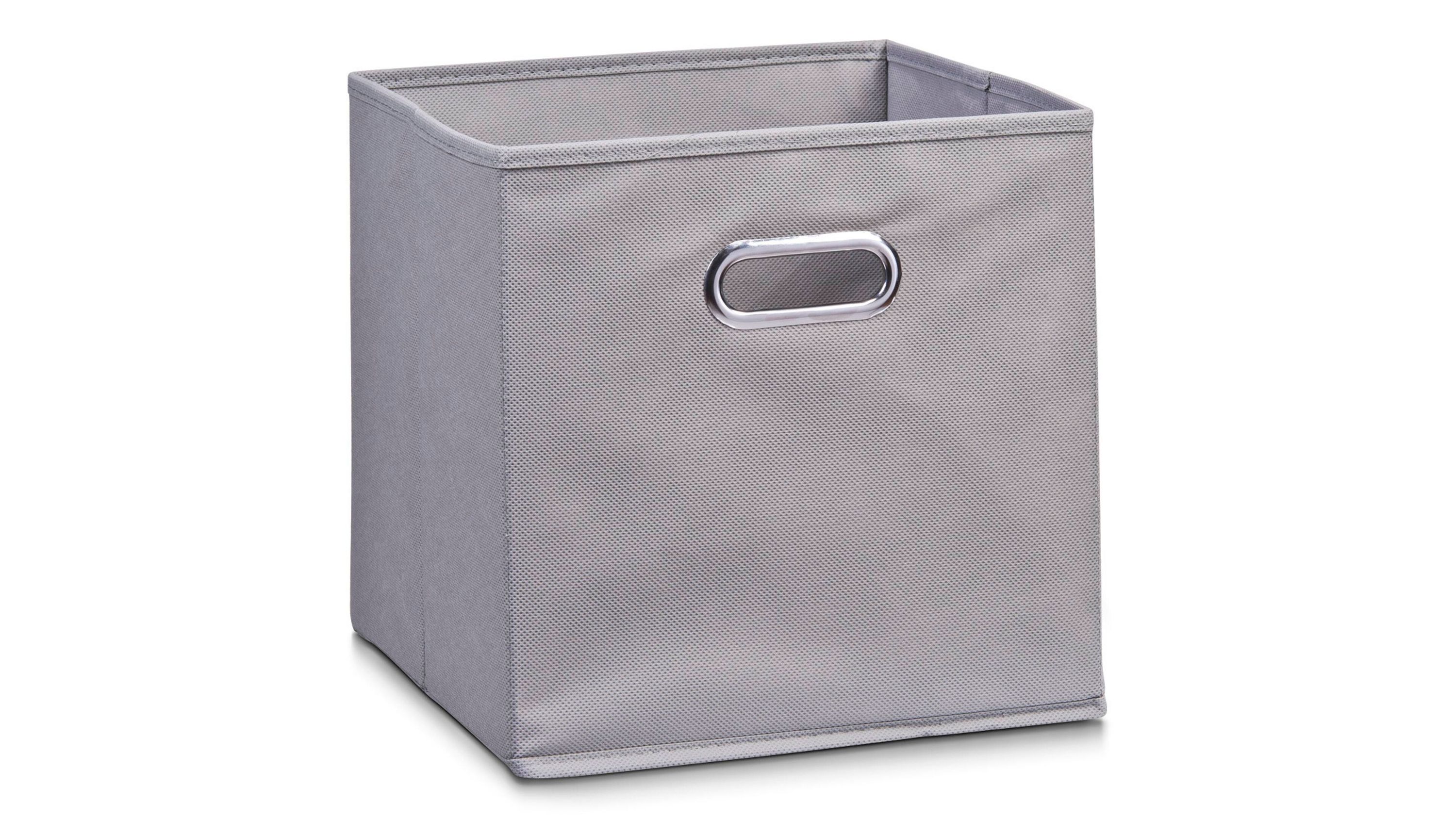 Graue quadratische Faltbox mit Metallgrifföffnung vorne