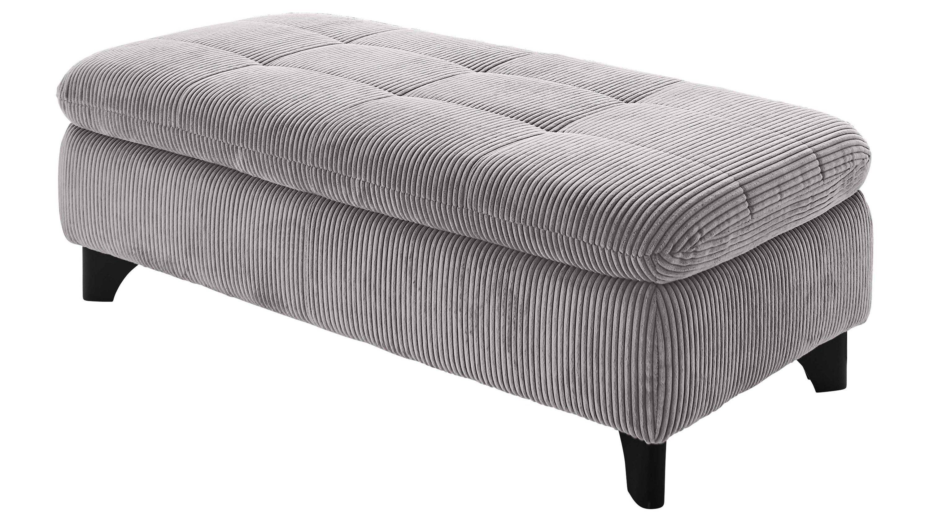 Rechteckiger Hocker mit grauem Cordbezug und schwarzen Metallfüßen