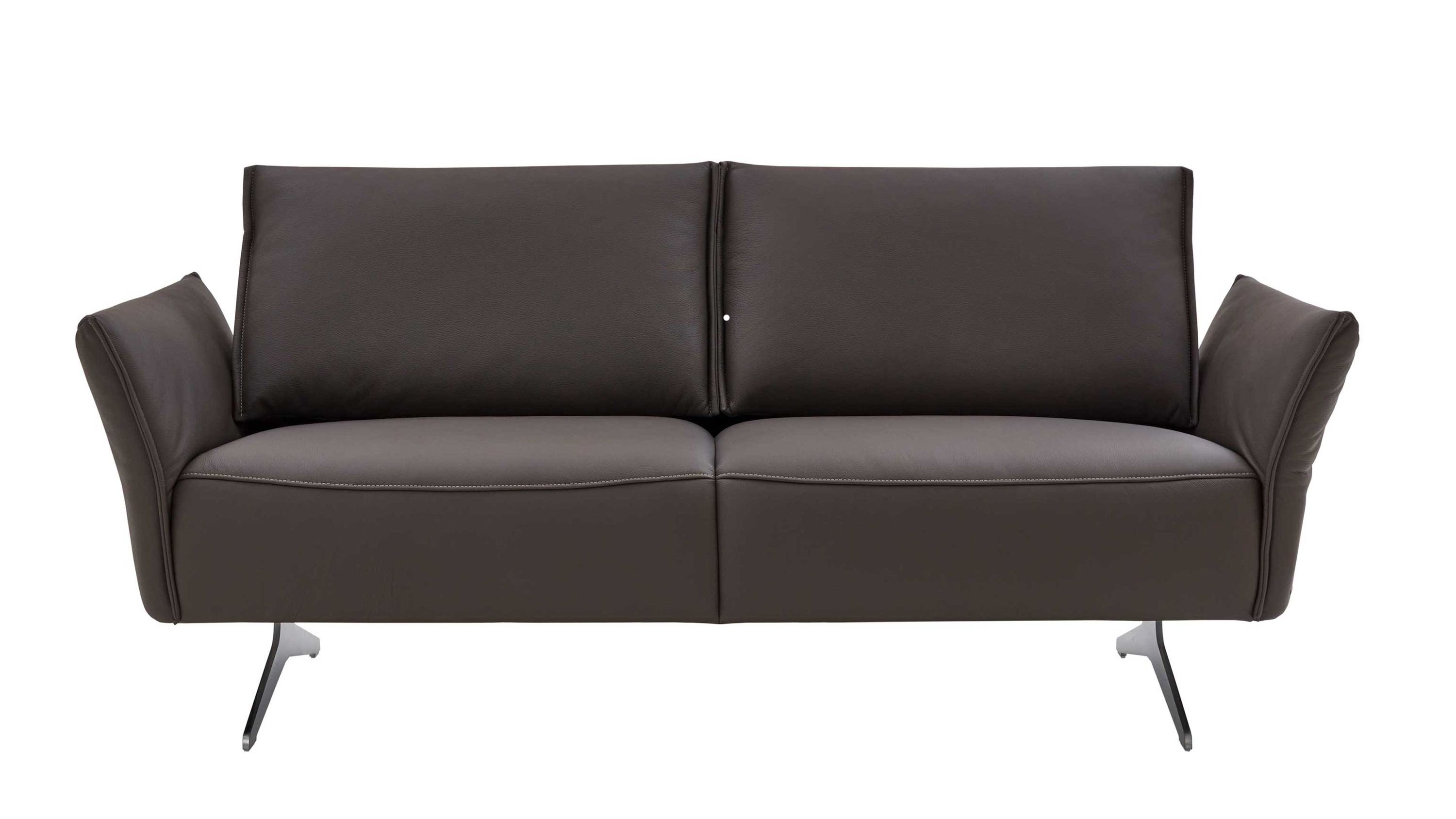Zweisitziges Sofa mit dunkelgrauem Lederbezug und schmalen Armlehnen Metallkufen als Beine