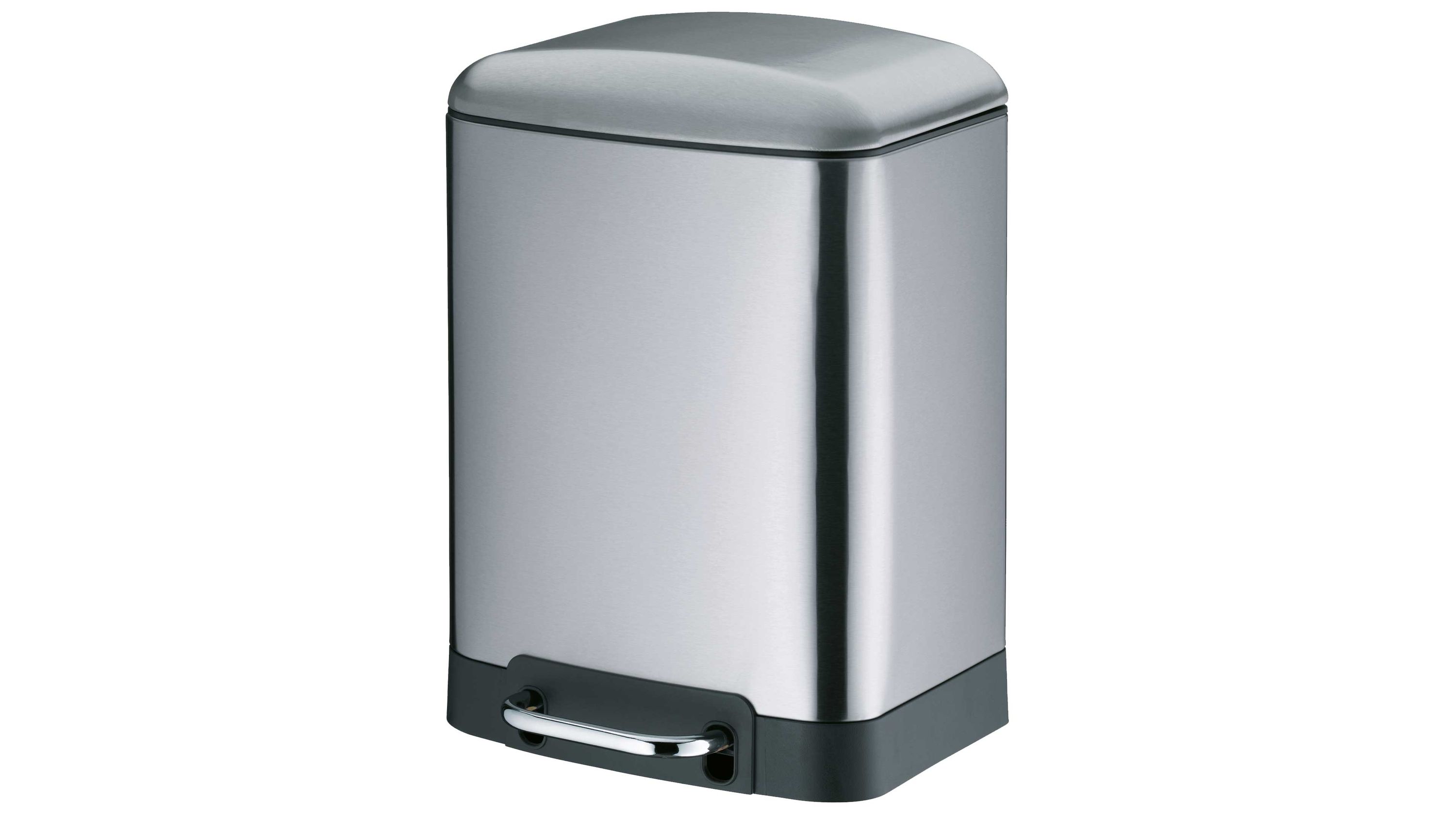 Kosmetikeimer mit Fußpedal in matter Metalloptik Rechteckiger Kosmetikeimer mit Deckel und Fußpedal in matter Metalloptik