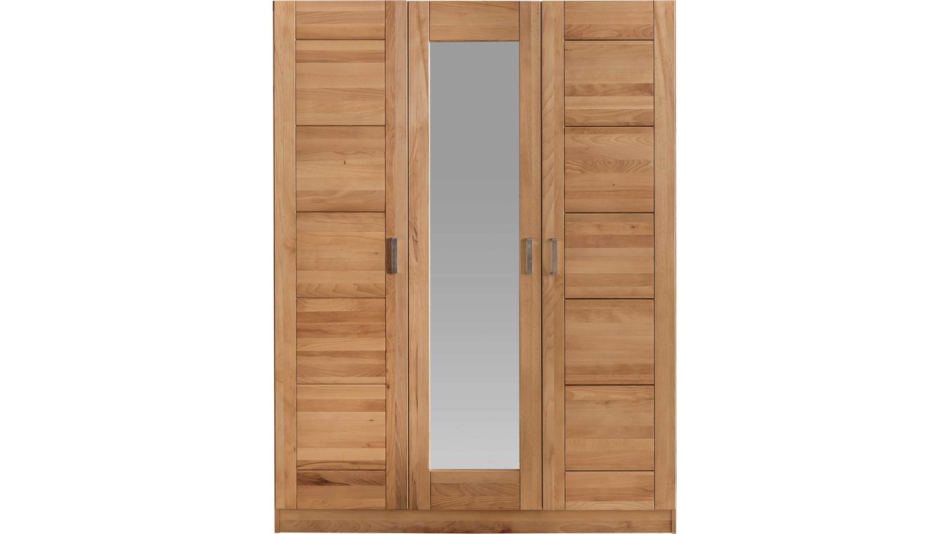 Drehtürenschrank aus Holz  3-türig  mittig mit Spiegel natürliche Oberfläche