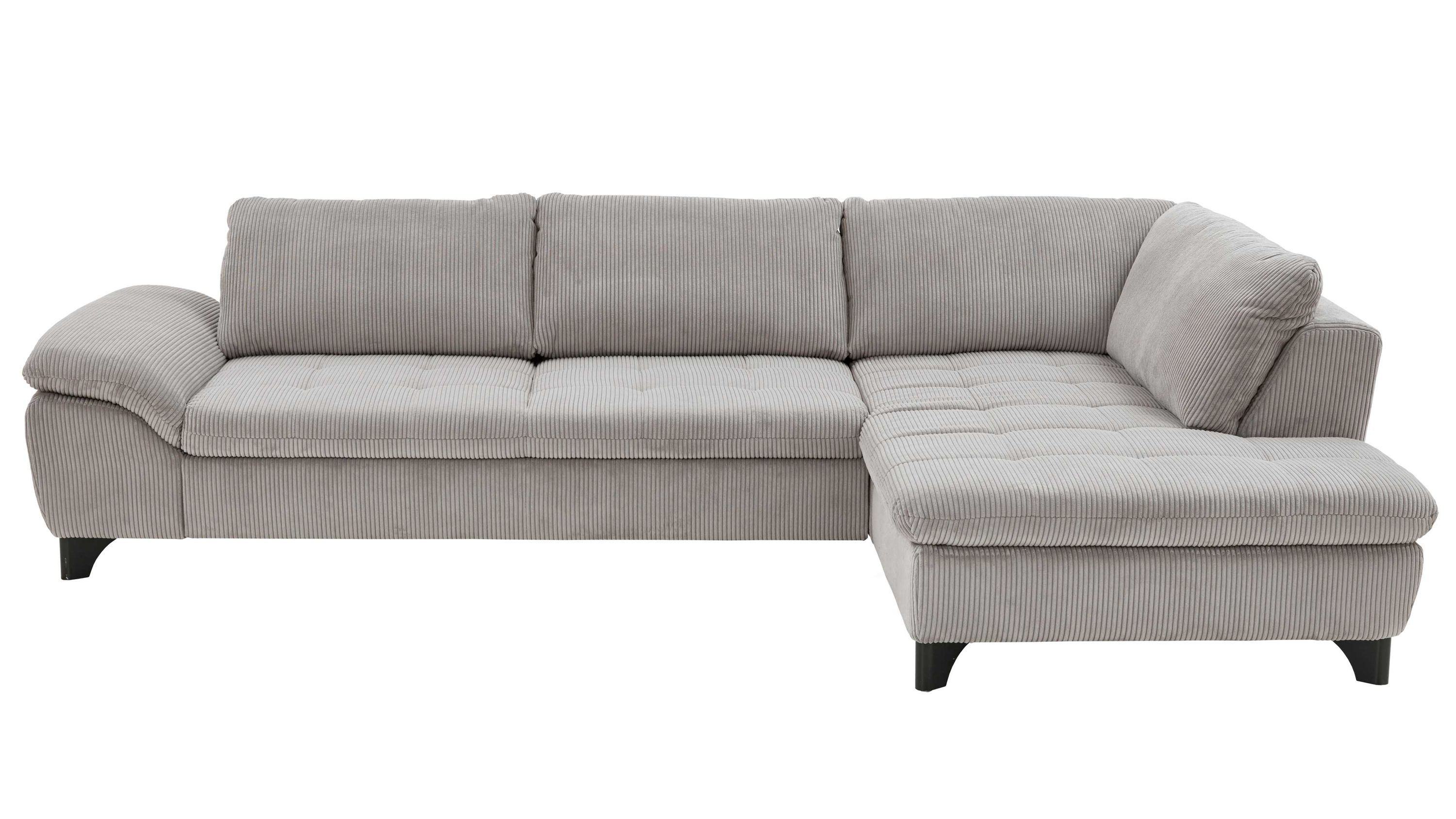 Ecksofa mit grauem Breitcordbezug Ecksofa mit grauem Breitcordbezug und schwarzen Metallfüßen