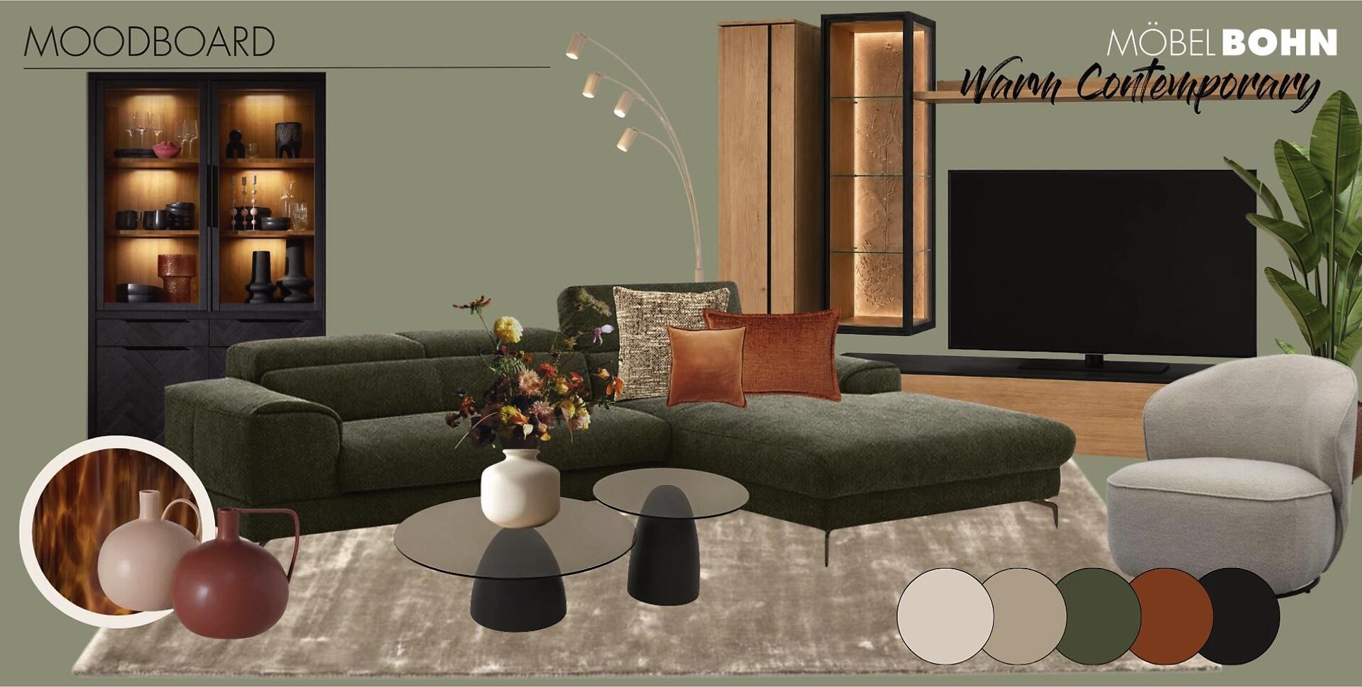 Moodboard Wohnbereich im Warm Contemporary Stil
