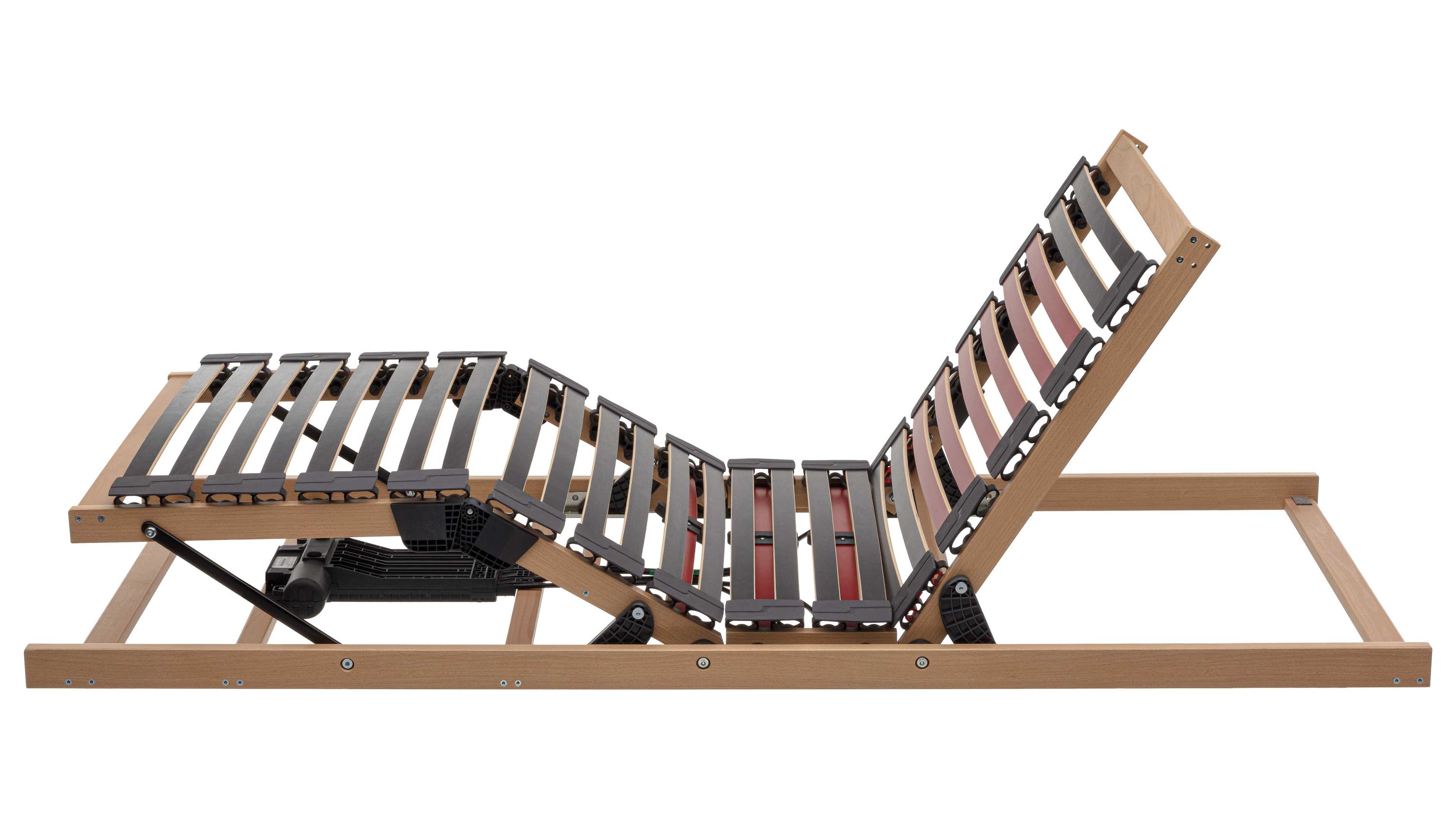 Verstellbarer Lattenrost aus Holz mit Metallrahmen Lattenrost mit verstellbaren Holzlatten und Metallrahmen in natürlicher Farbe