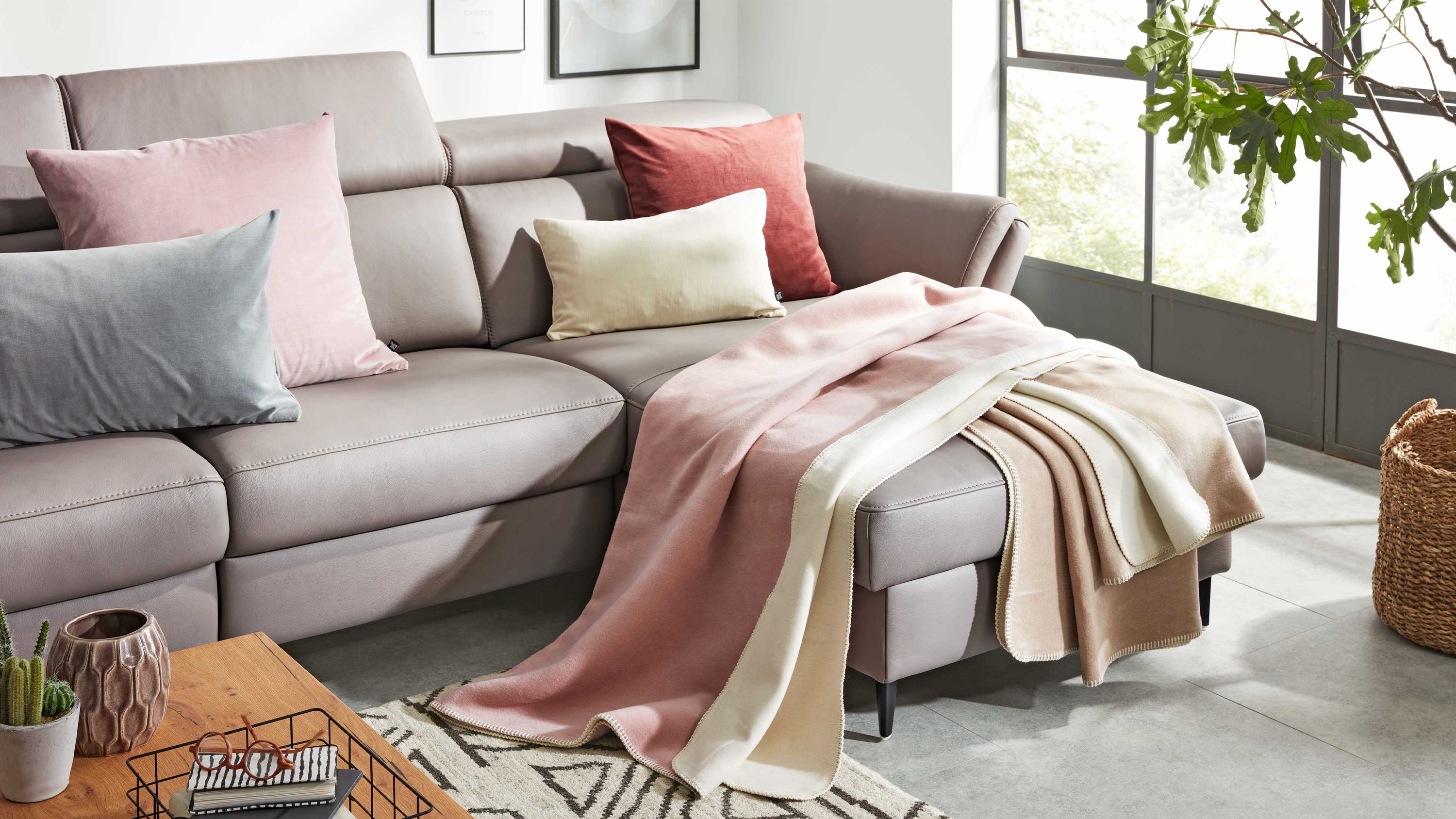 Interliving Wohndecke Serie 9103 Rose & Hellgrau  ca. 150 x 200 cm