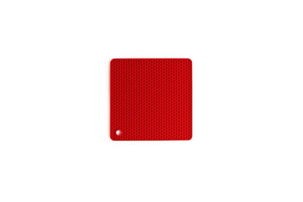 Roter quadratischer Silikon-Spritzschutz oder Untersetzer  Draufsicht