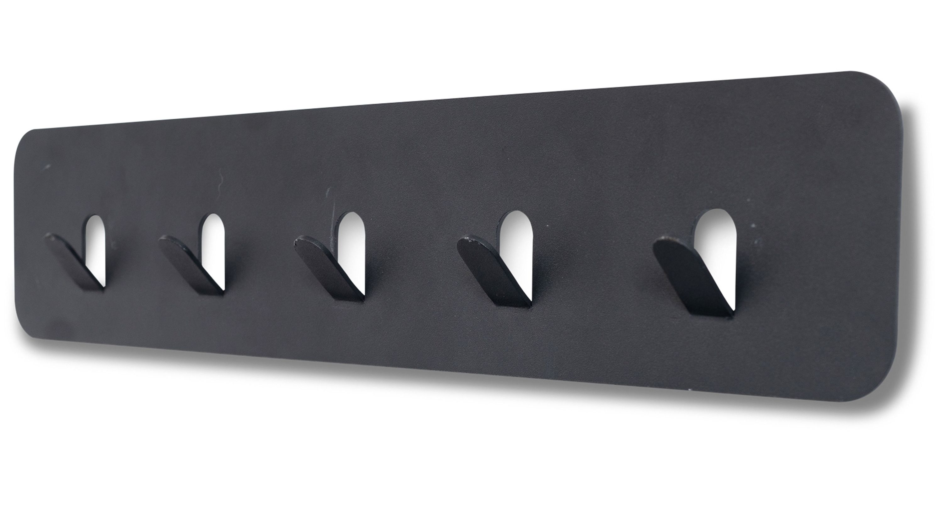 Garderobenleiste mit fünf Haken in Anthrazit Anthrazitfarbene Garderobenleiste mit fünf Haken und abgerundeten Ecken