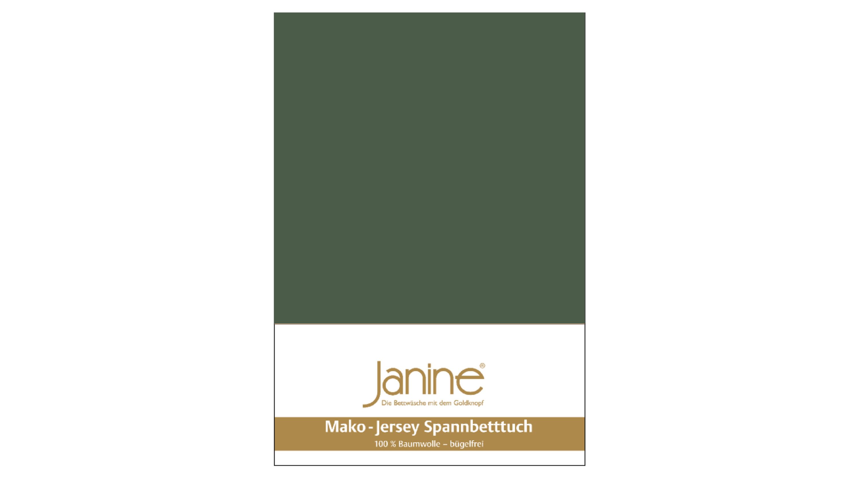 Olivegrünes Spannbettlaken aus Jersey mit Verpackung und Markenaufdruck