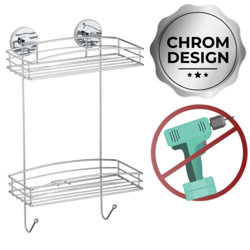 Zweistöckiges Wandregal mit Vacuum-Loc-System in Chromoptik  Symbolgrafiken inklusive