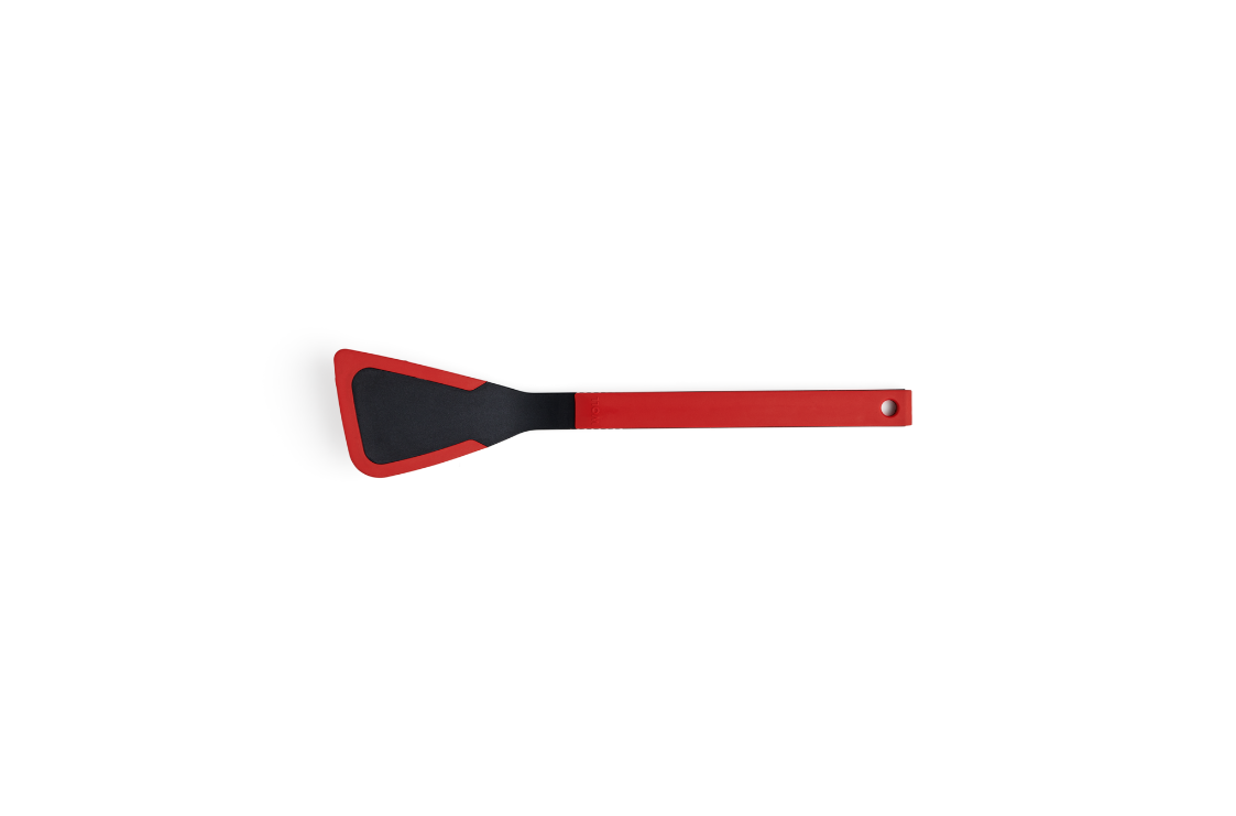Pfannenwender, rot/schwarz Pfannenwender aus rot-schwarzem Silikon aufgenommen frontal