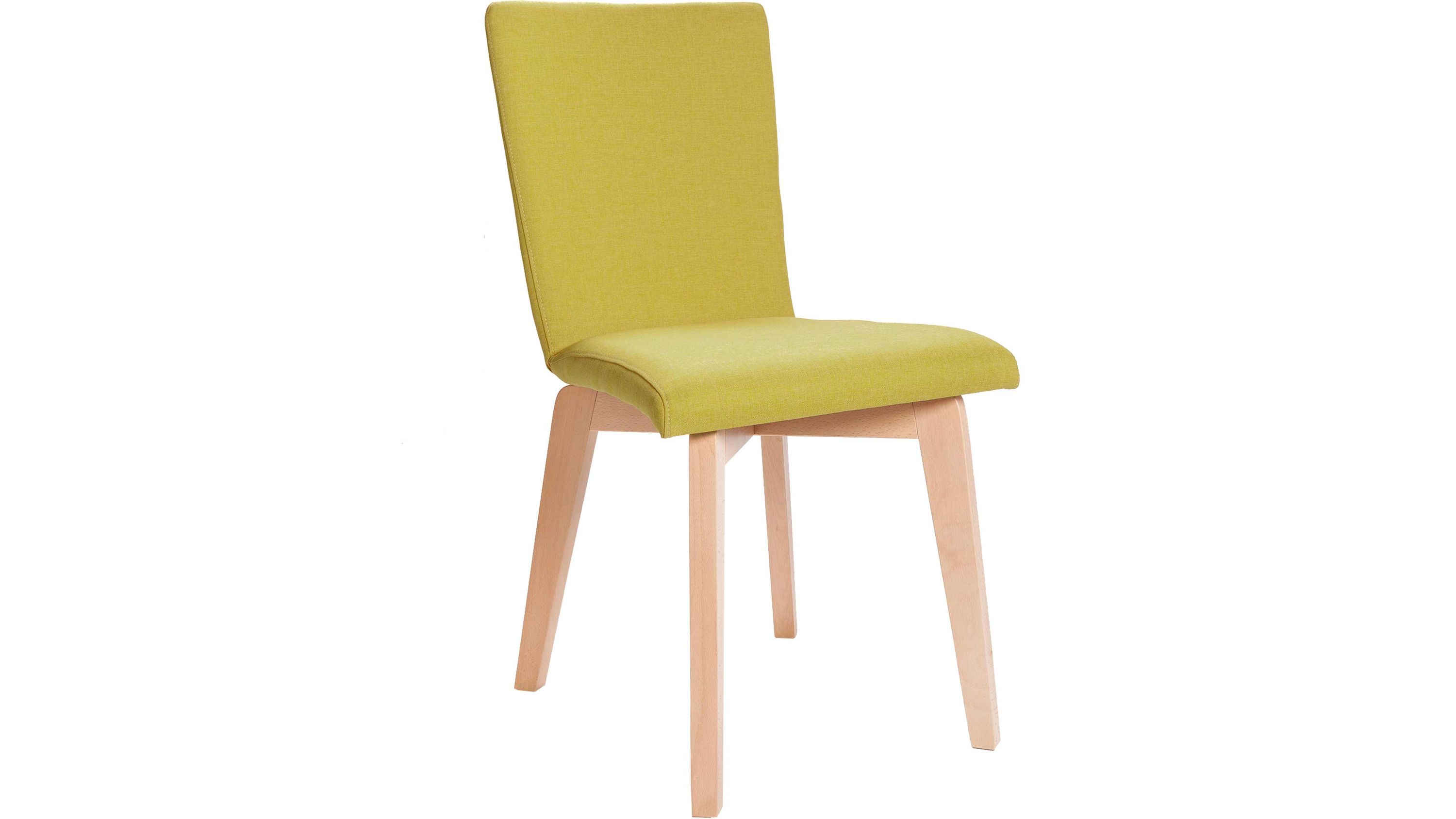 Polsterstuhl mit lemonfarbenem Bezug und Holzgestell Polsterstuhl mit lemonfarbenem Bezug und vier hellen Holzbeinen