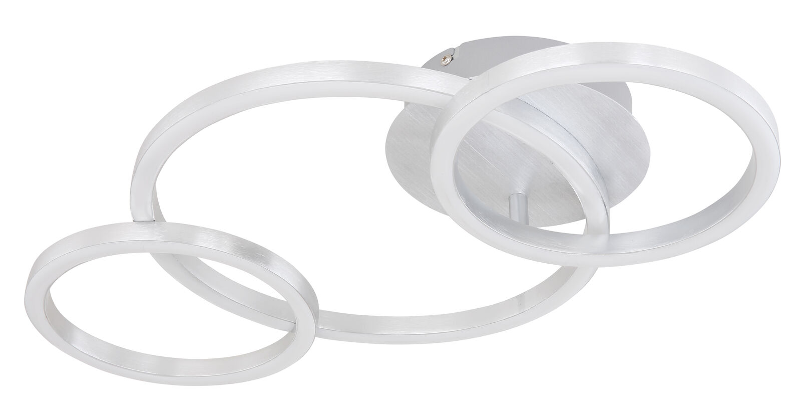 Led-Deckenleuchte mit drei acrylringen in weiß Weiße Deckenleuchte mit mehreren ineinander verschlungenen Ringen und zentraler Halterung