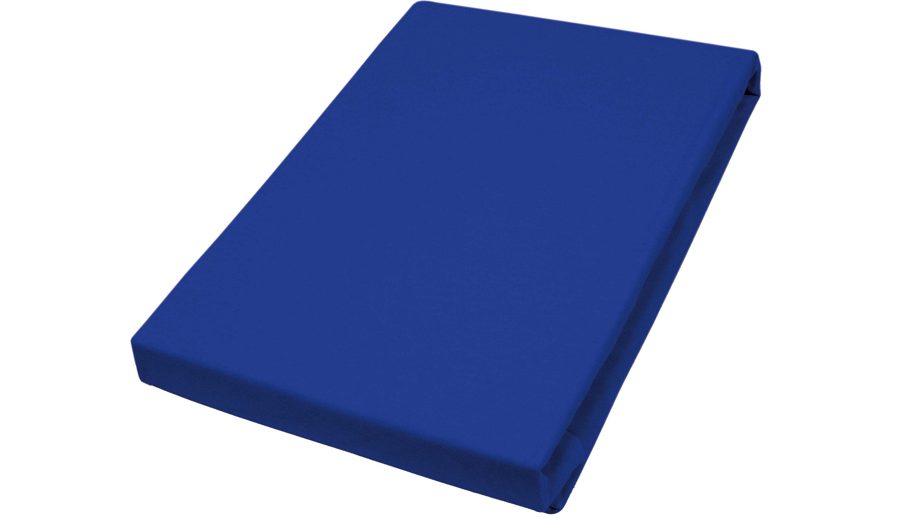 Marineblaues Spannbettlaken aus Jerseystoff glatt gespannt