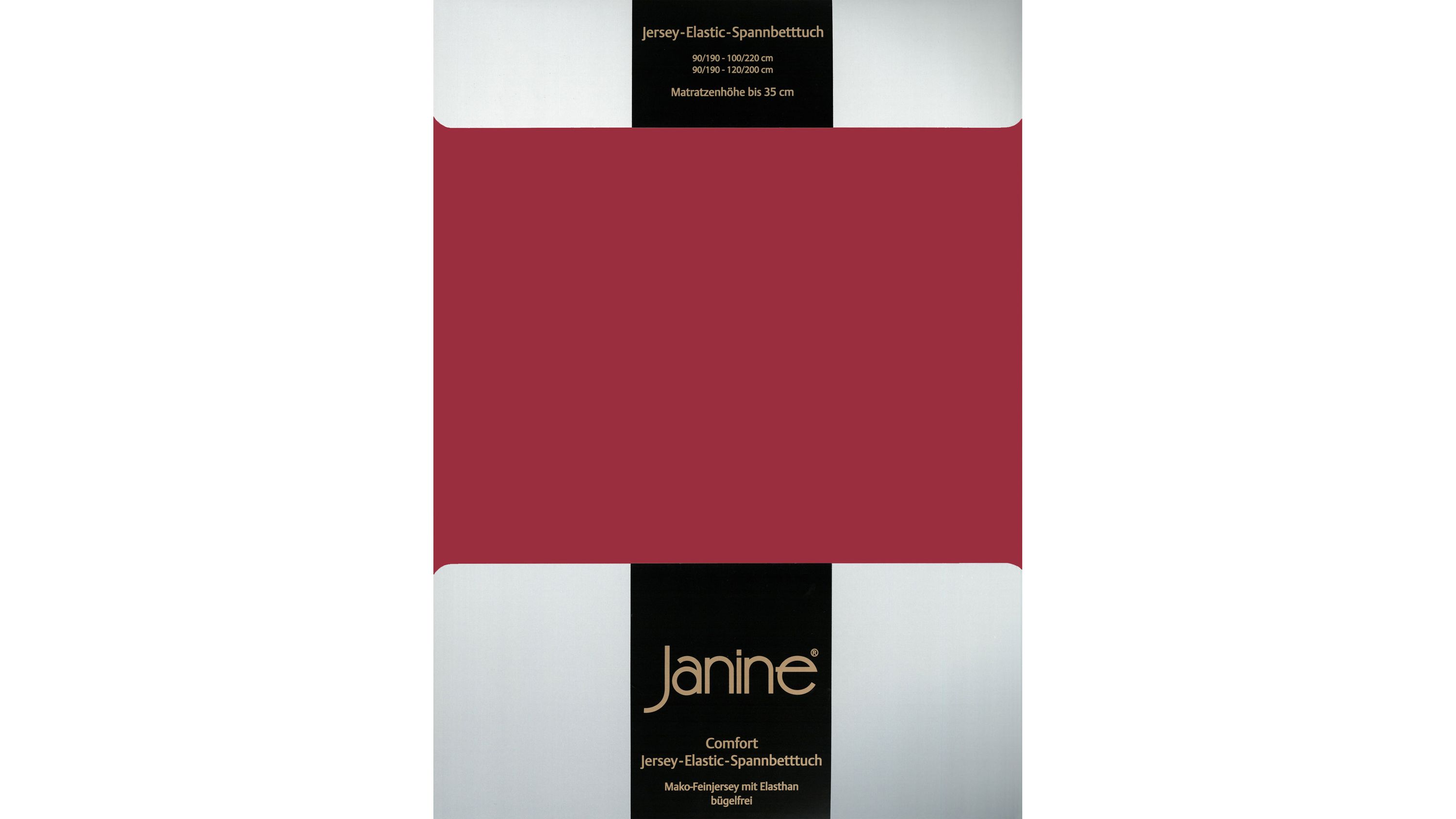 Rotes Jersey-Spannbettlaken mit elastischem Rand Rotes Jersey-Spannbettlaken mit elastischem Rand auf weißer Verpackung