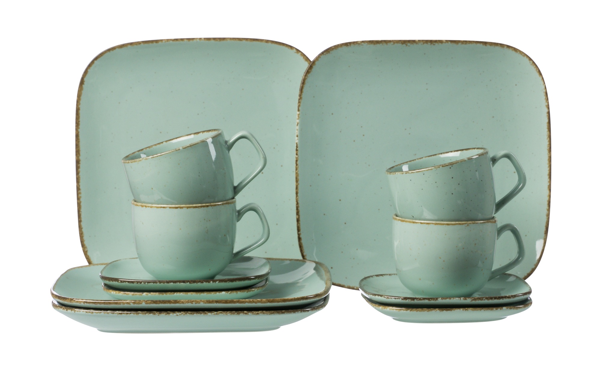Casa Kaffeeservice 12-teilig Blau-Türkis Vintage 12-teiliges Kaffeeservice in Blau-Türkis mit Vintage-Rand je 4 Tassen Untertassen Teller