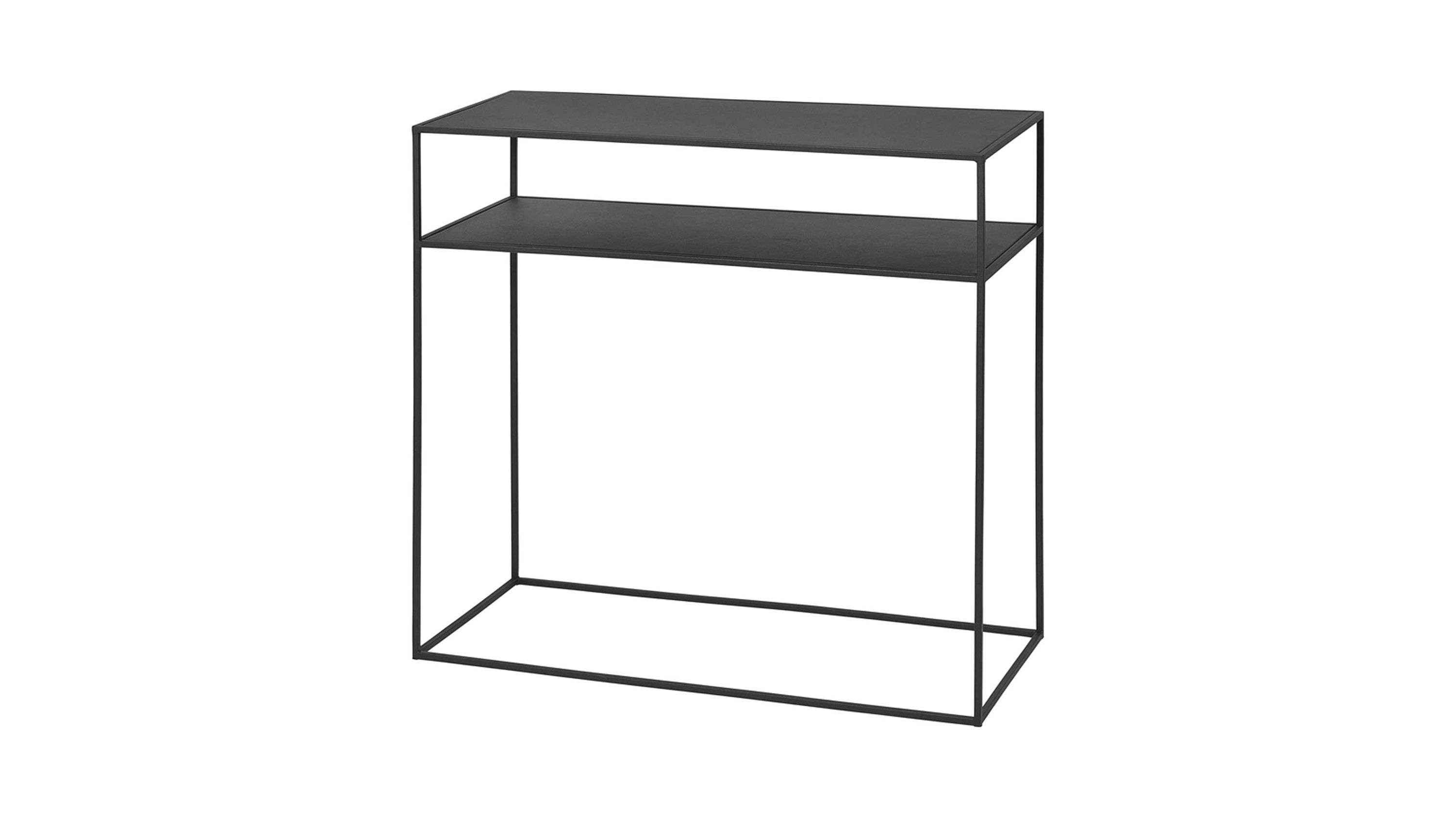 Schwarzes Sideboard mit rechteckigem Rahmen und zwei Ablageflächen