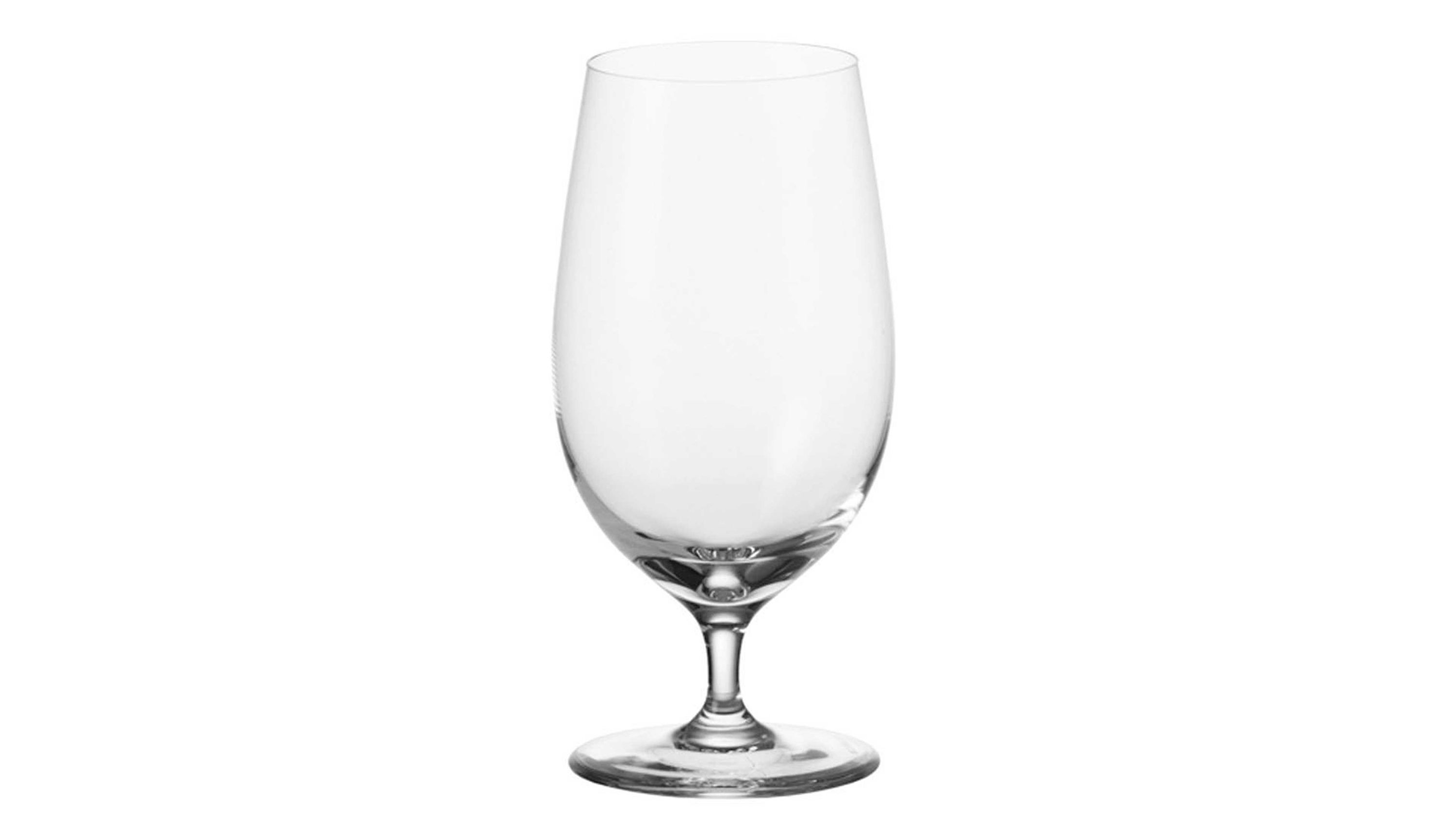 Klares bauchiges Bierglas mit Stiel und rundem Fuß Klares Bierglas mit bauchiger Form und kurzem Stiel auf rundem Fuß