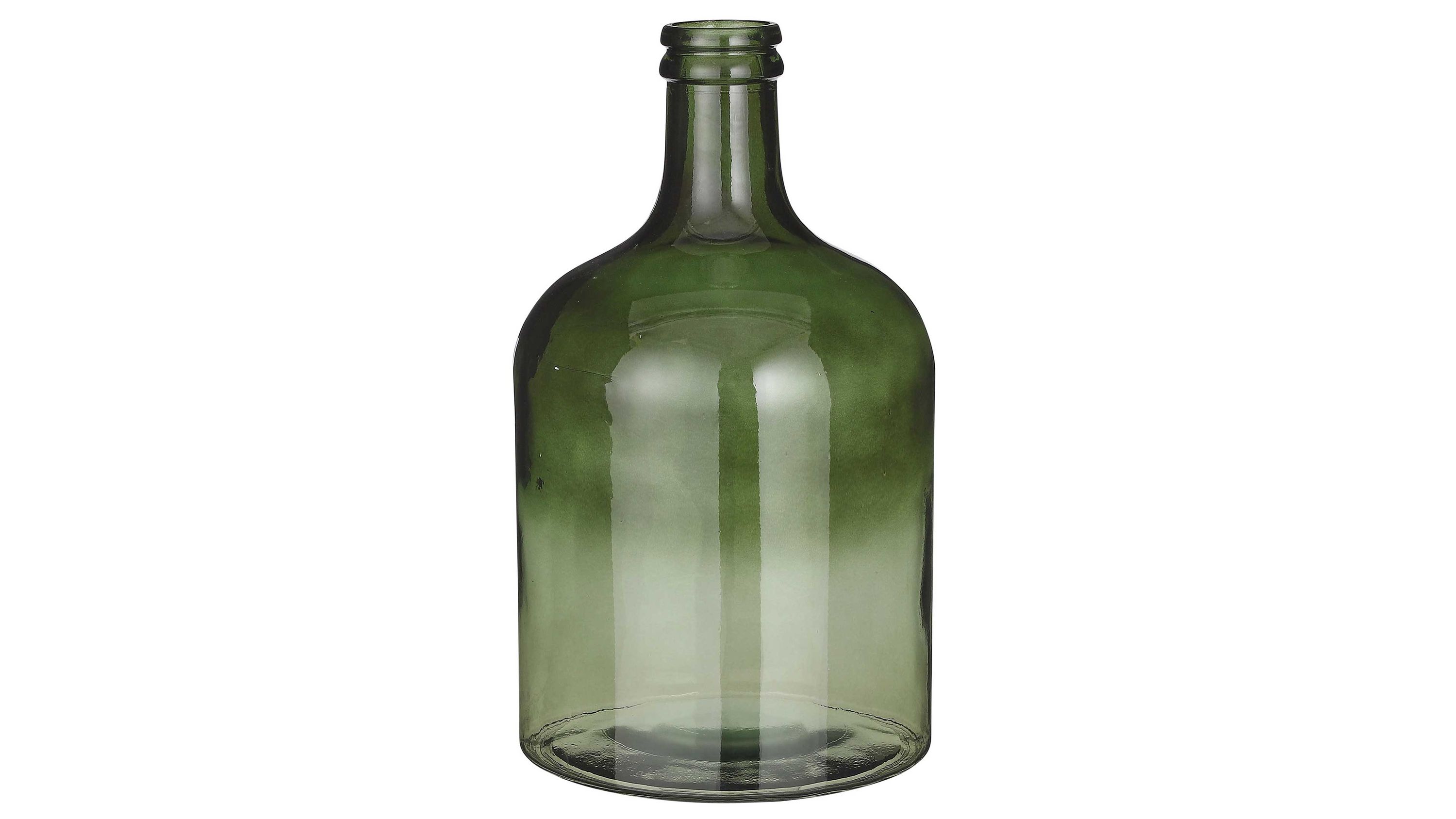 Grüne Flaschenvase aus Glas mit schmalem Hals und rundem Boden