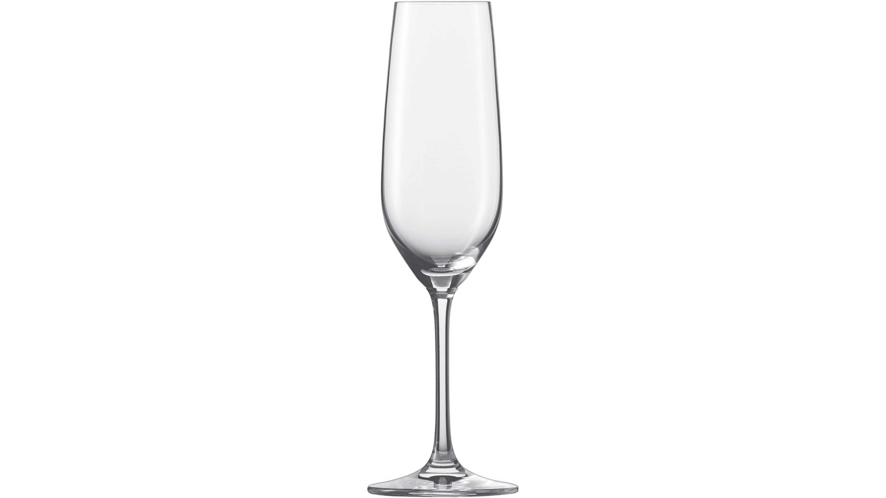 Klares Sektglas mit langem Stiel und schmaler leicht bauchiger Form