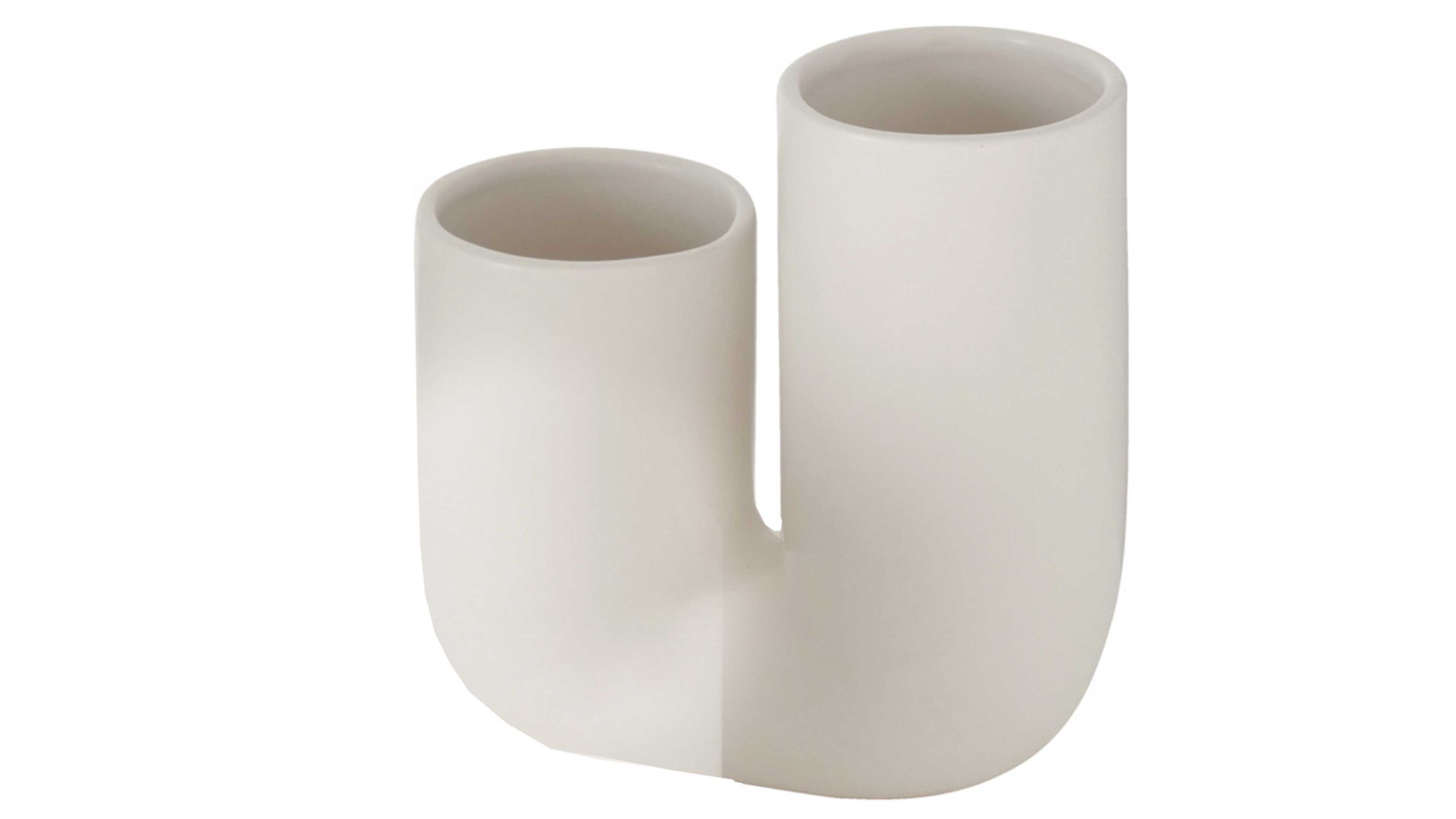 Mattweiße Vase mit zwei zylindrischen Öffnungen und abgerundeter Form