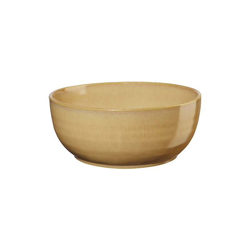 Gelbe Keramikschale für Bowls oder Snacks Runde, gelbe Schale aus Keramik mit glatter Oberfläche auf weißem Grund