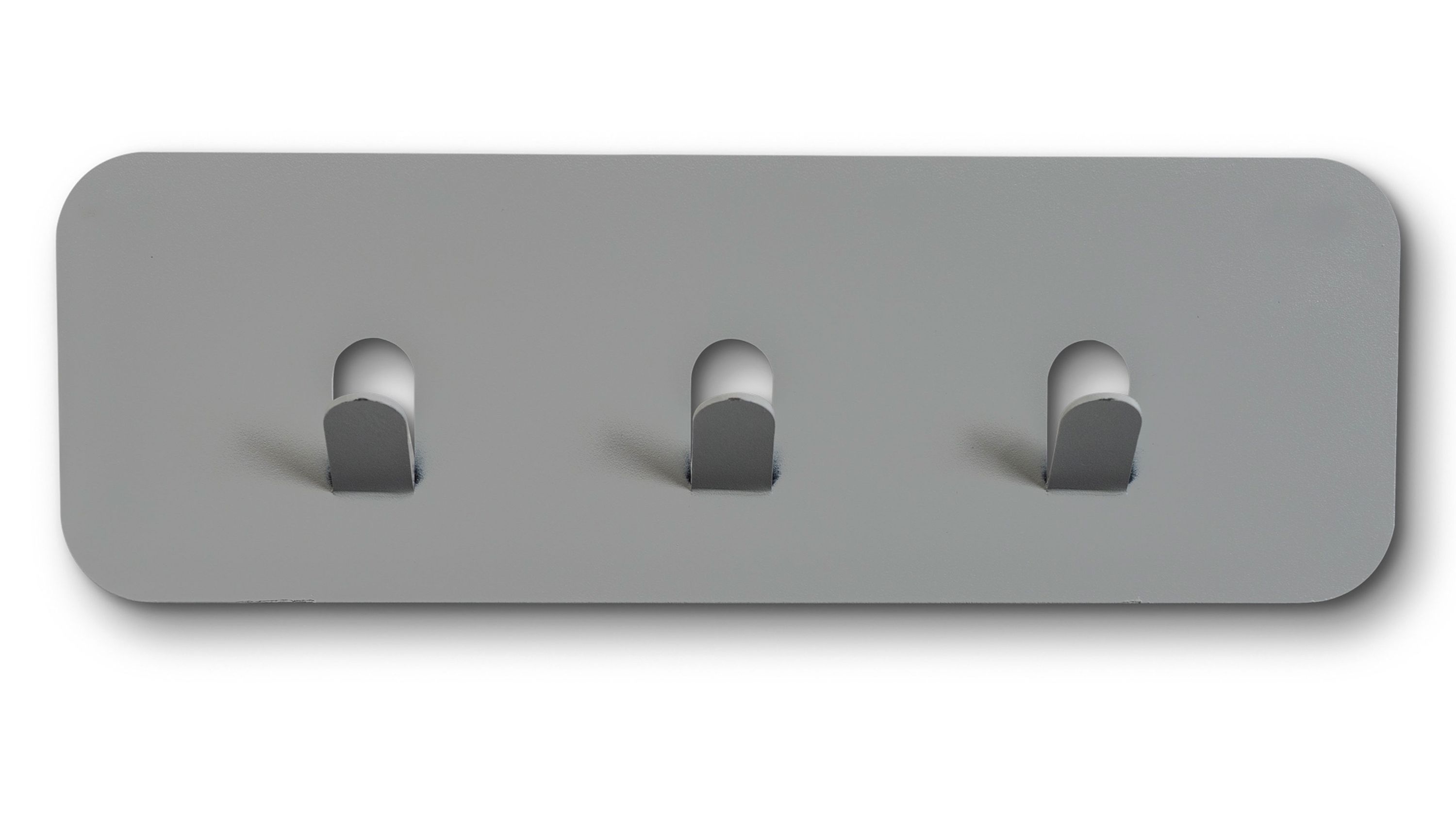 Garderobenleiste mit drei Haken in grau Garderobenleiste mit drei Haken in grau rechteckig mit abgerundeten Ecken