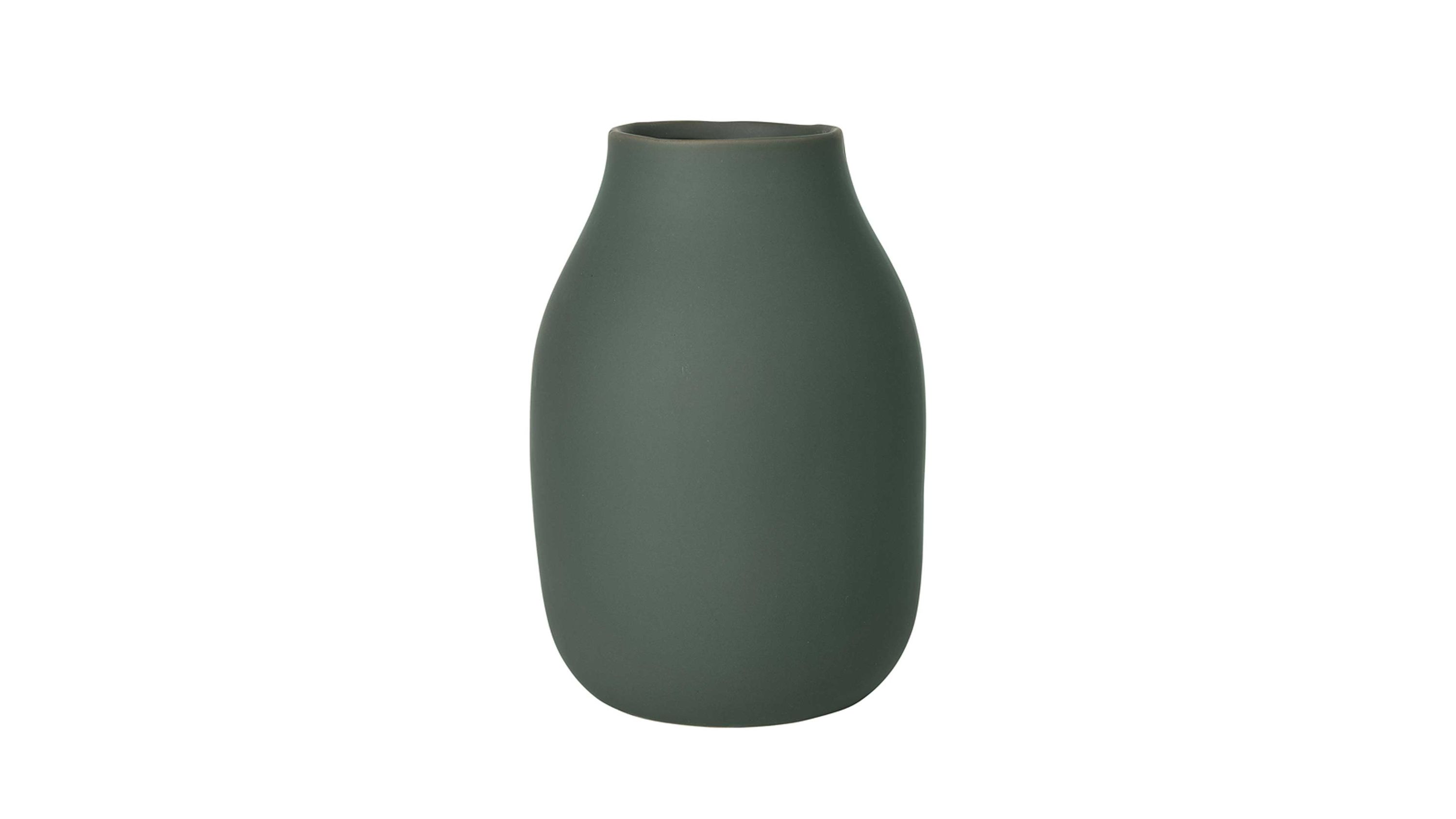 Bauchige Vase mit schmalem Hals in grün aus Steingut