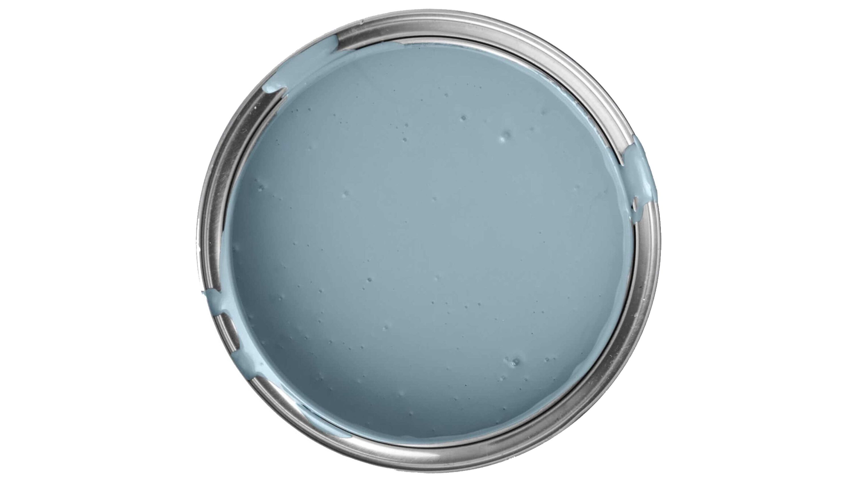 Offener Farbeimer mit blauer Wandfarbe