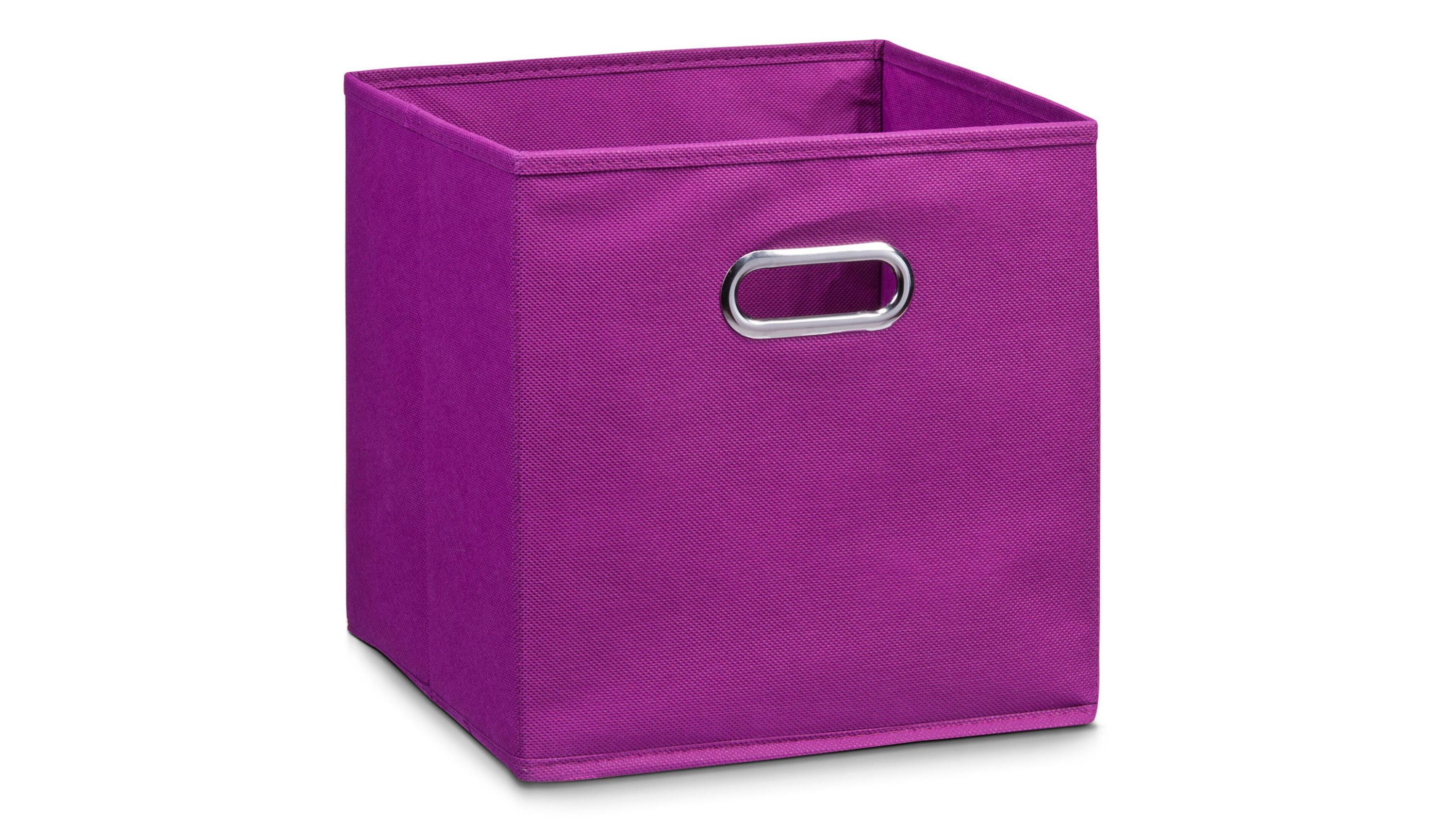 Quadratische lilafarbene Faltbox mit Metallgrifföffnung vorne