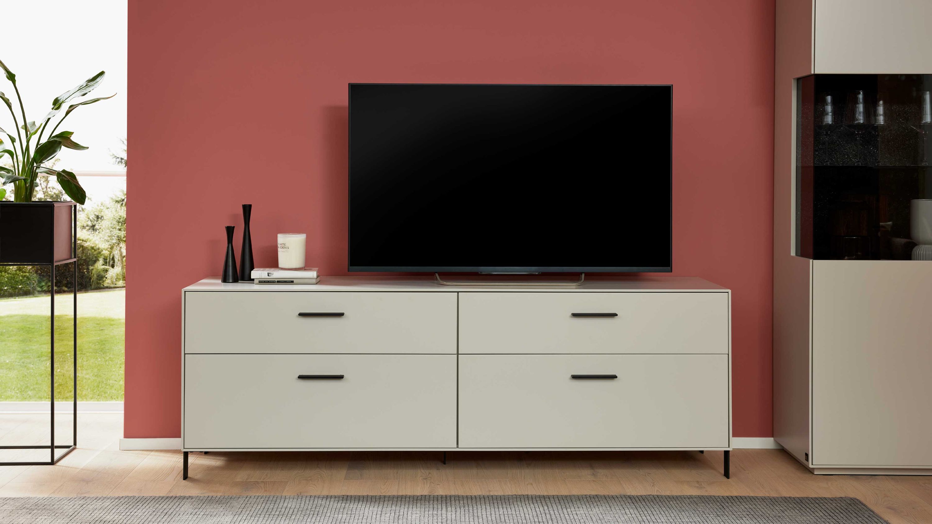 Interliving Wohnzimmer Serie 2030 PLUS - Lowboard Sahara Creme & Granitfurnier - zwei Schubladen, Länge ca. 180 cm