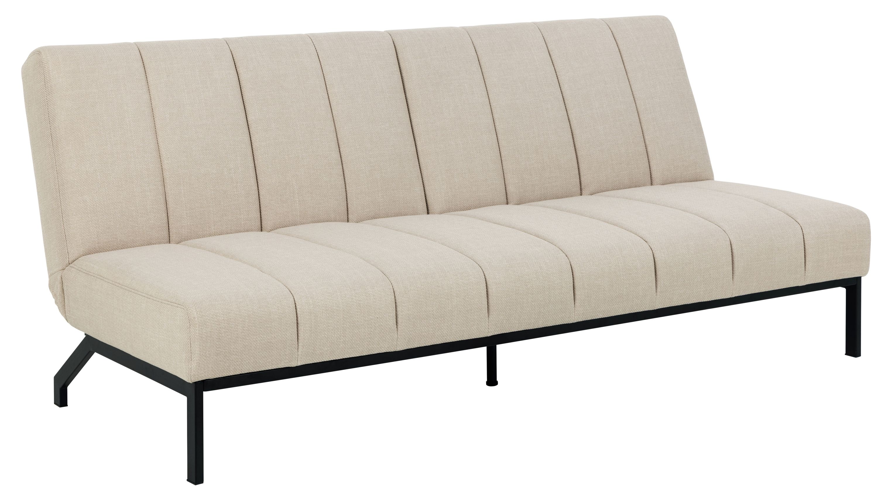 Beiges Schlafsofa mit gestepptem Bezug und schwarzem Metallgestell