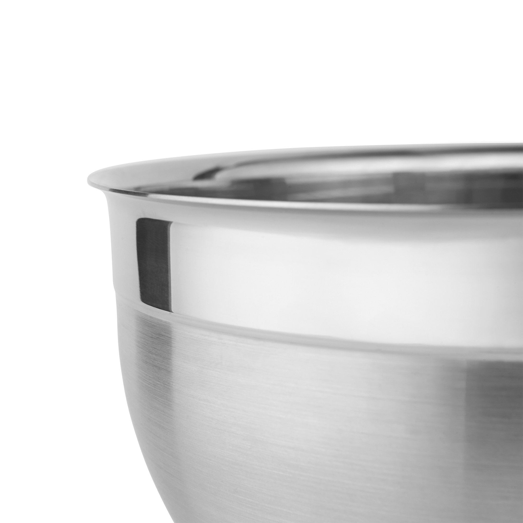 Edelstahlschüssel matt außen hochglänzend innen Silber Nahaufnahme leicht von vorne links fotografiert