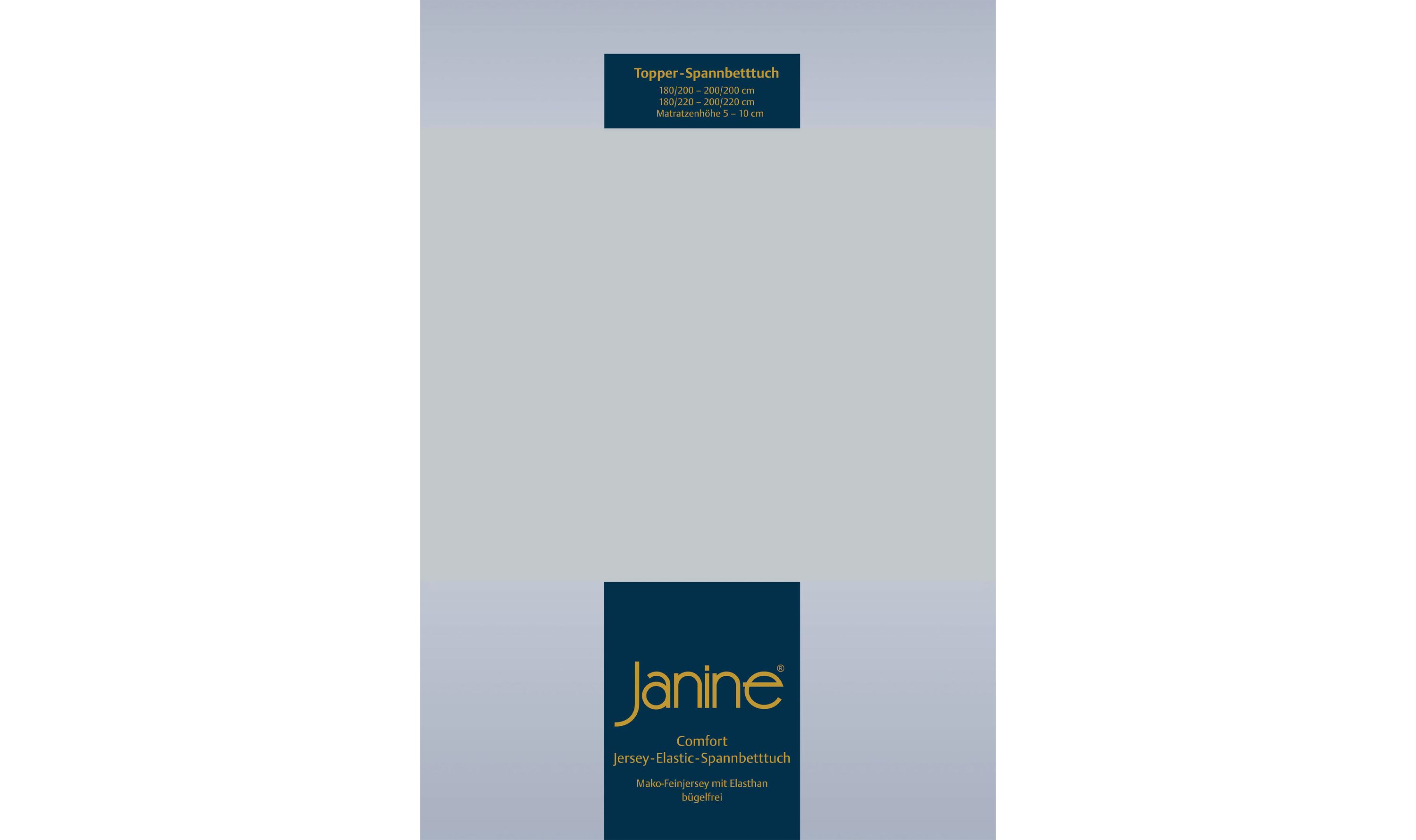 Silbernes Spannbettlaken aus Jersey mit elastischem Bund Spannbettlaken in silberner Farbe mit elastischem Jersey-Material und Janine Markenlogo