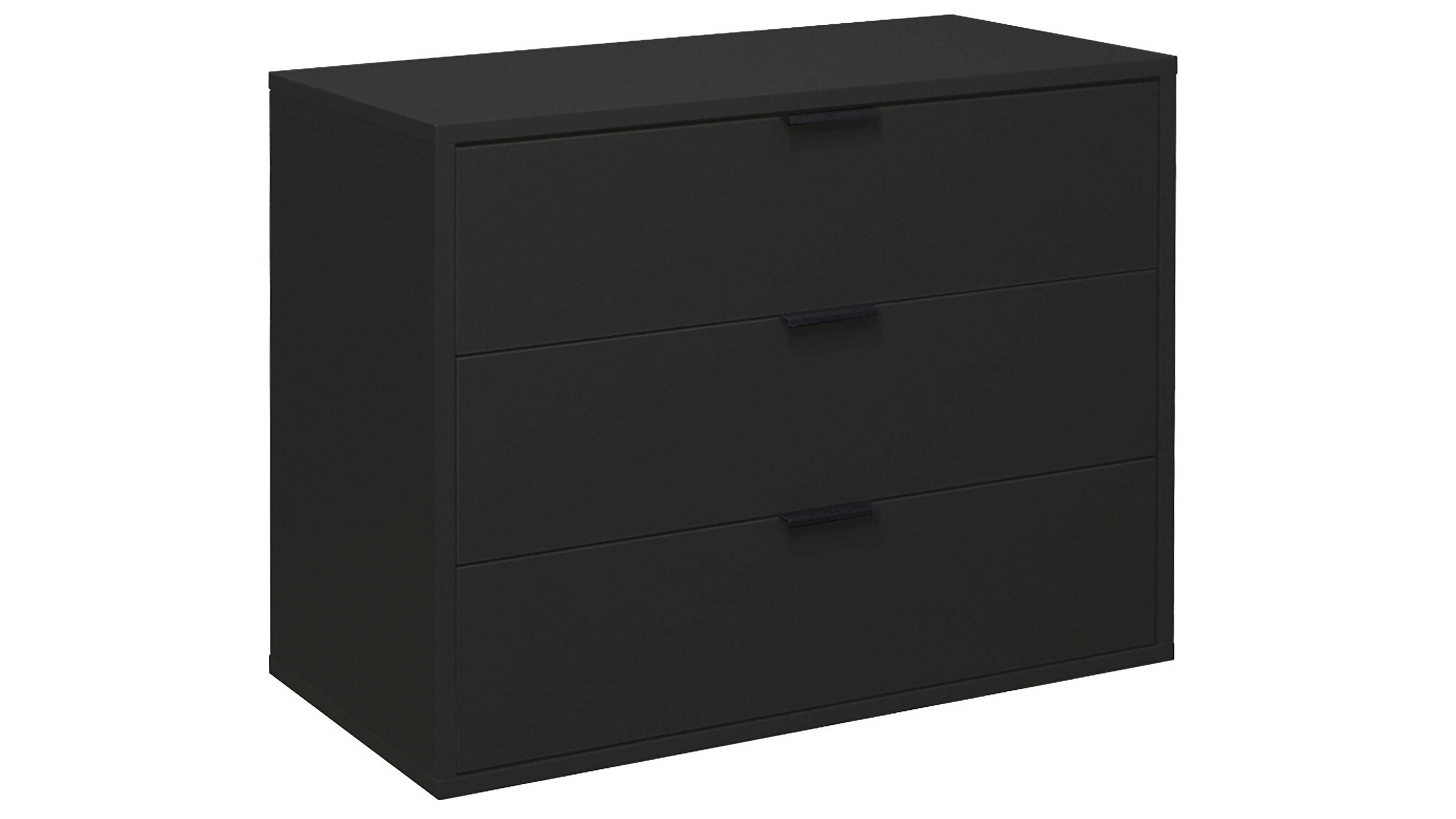 Kommode mit drei Schubladen in Schwarz Schwarze Kommode mit drei Schubladen und flachen Griffen